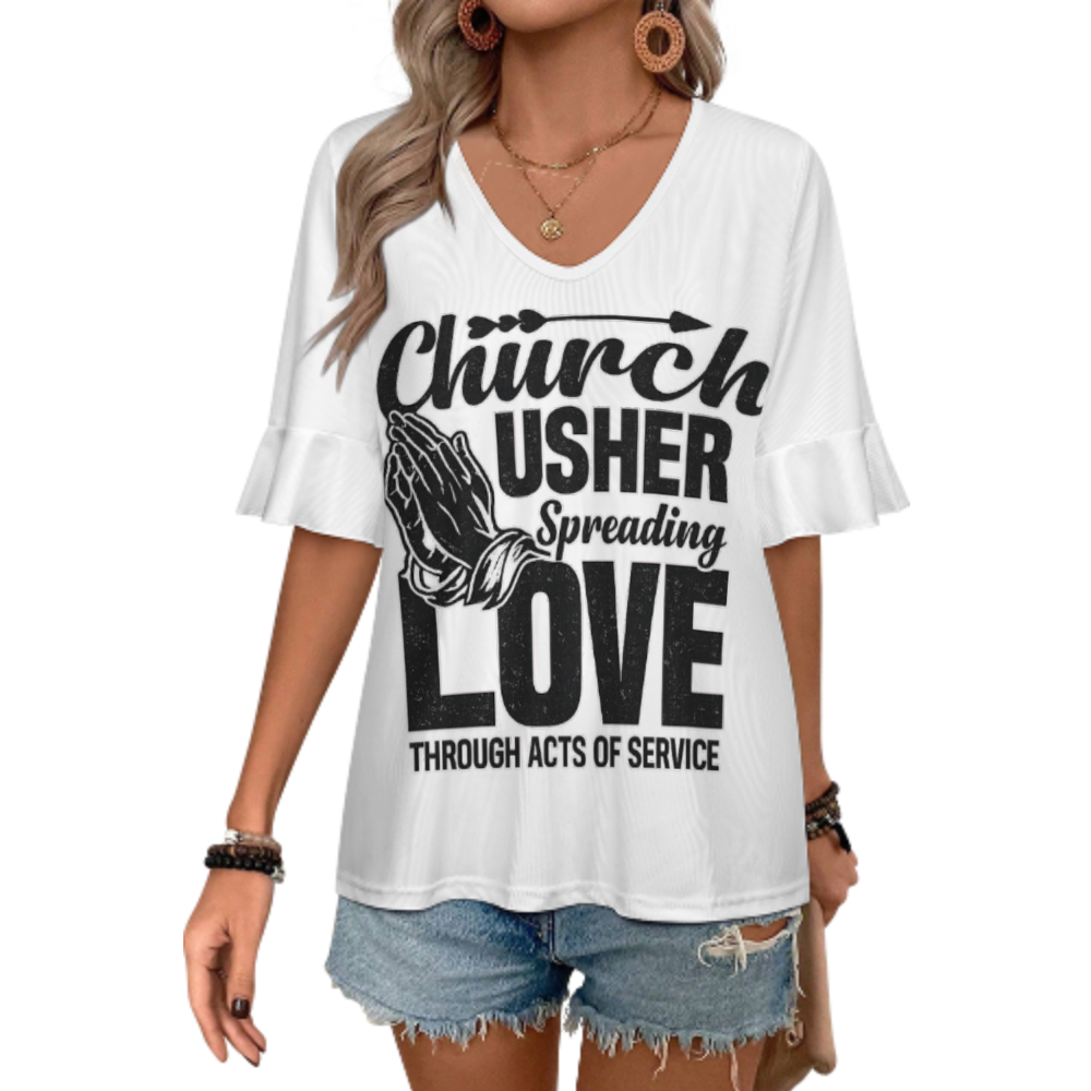 Church Usher Spreading Love Through Acts of Service Graphic Faith Tee, Inspirational Christian Shirt, Religious Volunteer Gift, Church Ministry Apparel, Casual Worship Top(z602)