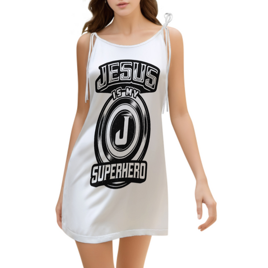 Jesus Is My Superhero Graphic Night Dress, Faith Inspired Christian Lounge Dress, Religious Quote Sleepwear for Women, Oversized Spiritual Graphic Nightwear(z589)