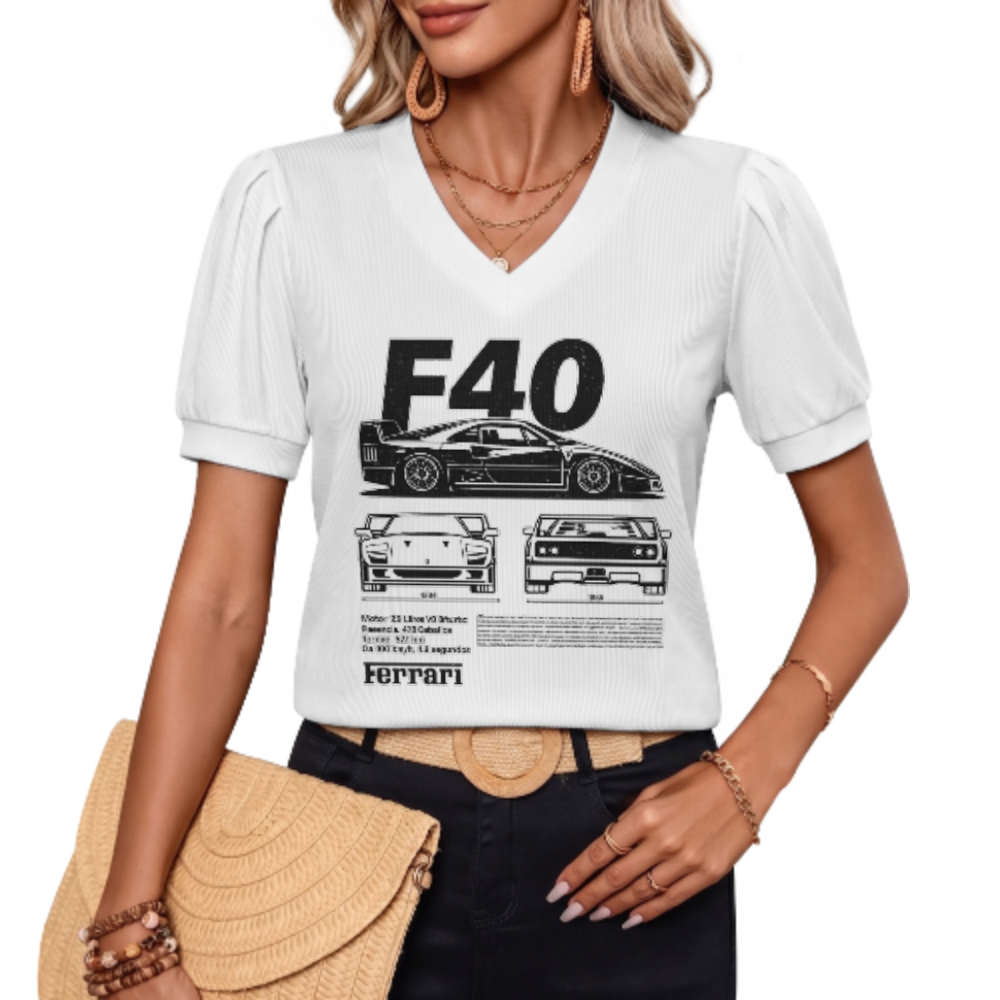 F40 Supercar Blueprint Graphic Tee, Retro Sports Car Shirt, Vintage Racing Enthusiast Apparel, Classic Performance Car Streetwear Top(z597)