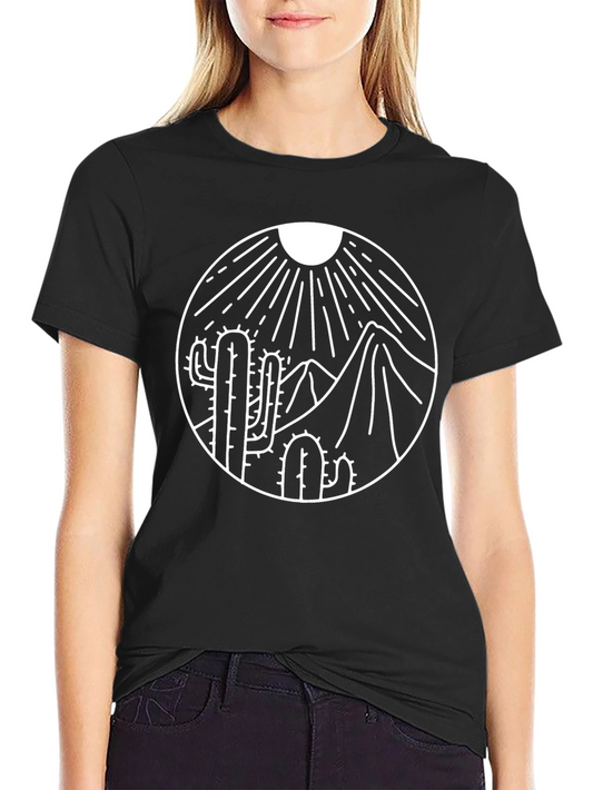Desert Cactus Graphic Tee - Black Cotton Shirt