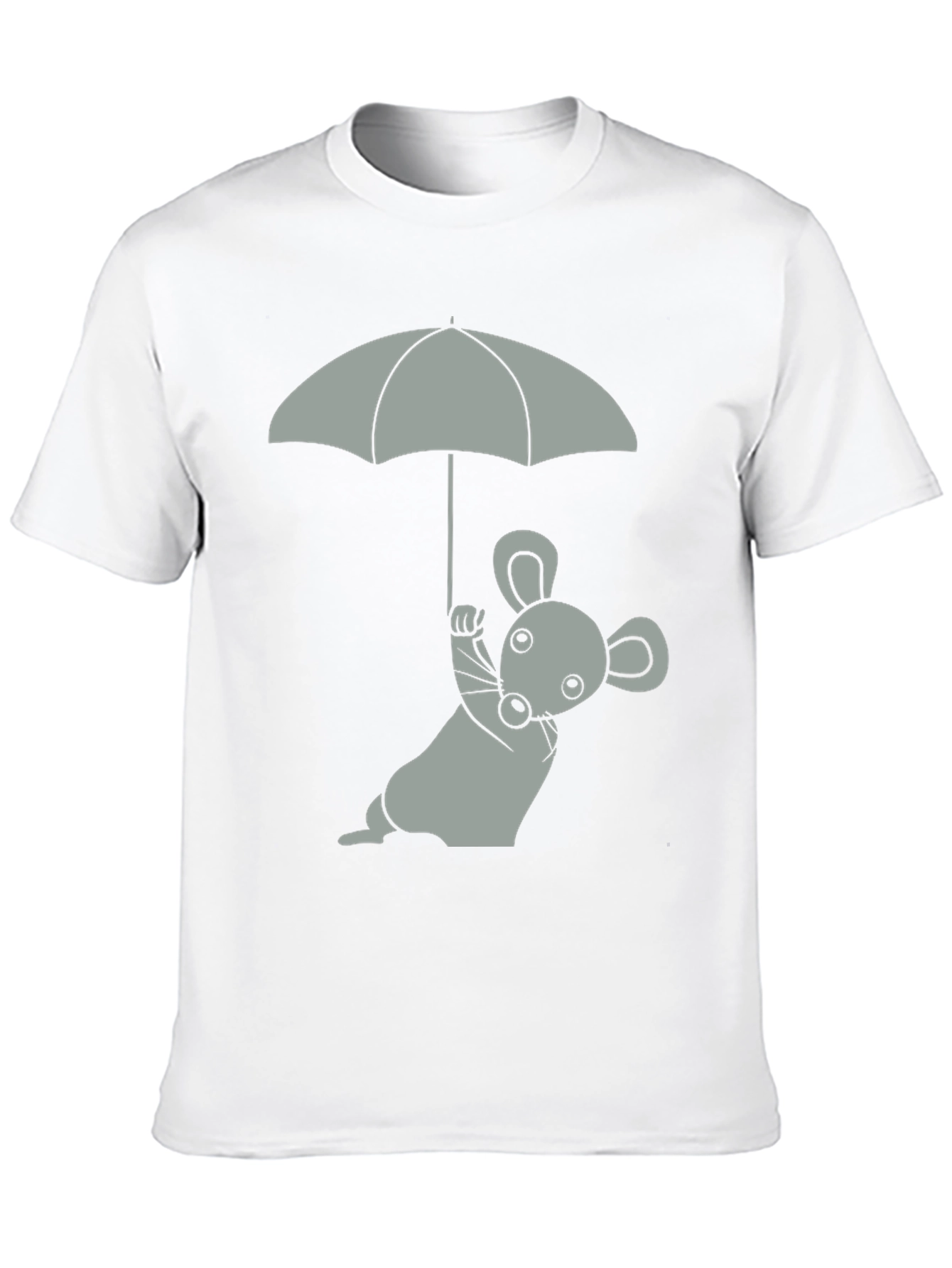 Whimsical Mouse & Umbrella Graphic T-Shirt - Black