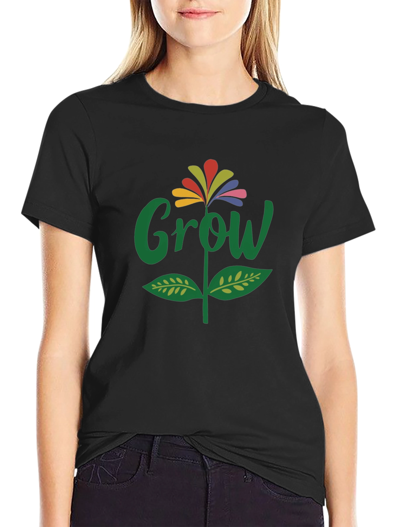 Grow Flower Graphic T-Shirt - Black