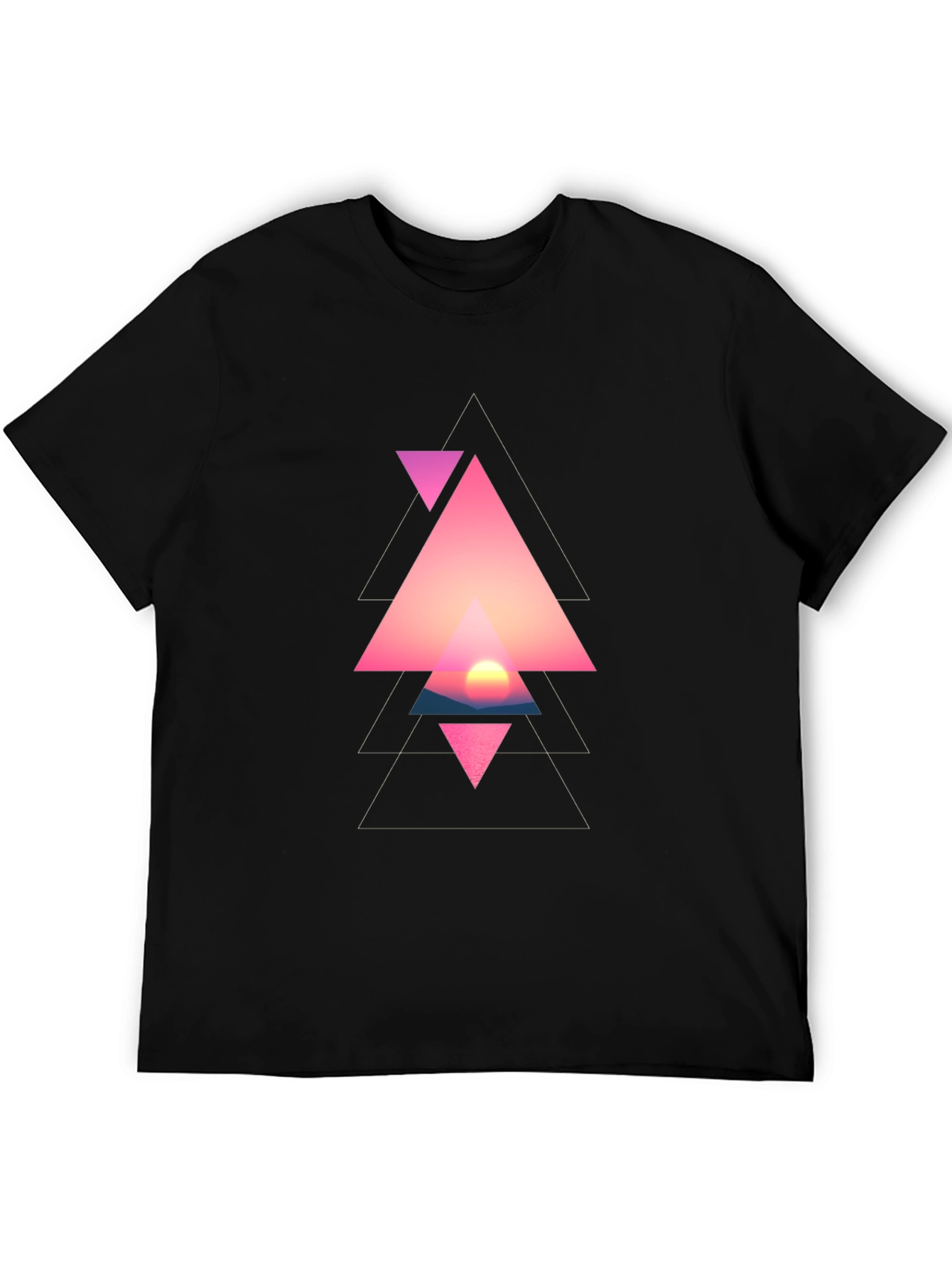 Geometric Sunset Triangle Graphic Black T-Shirt