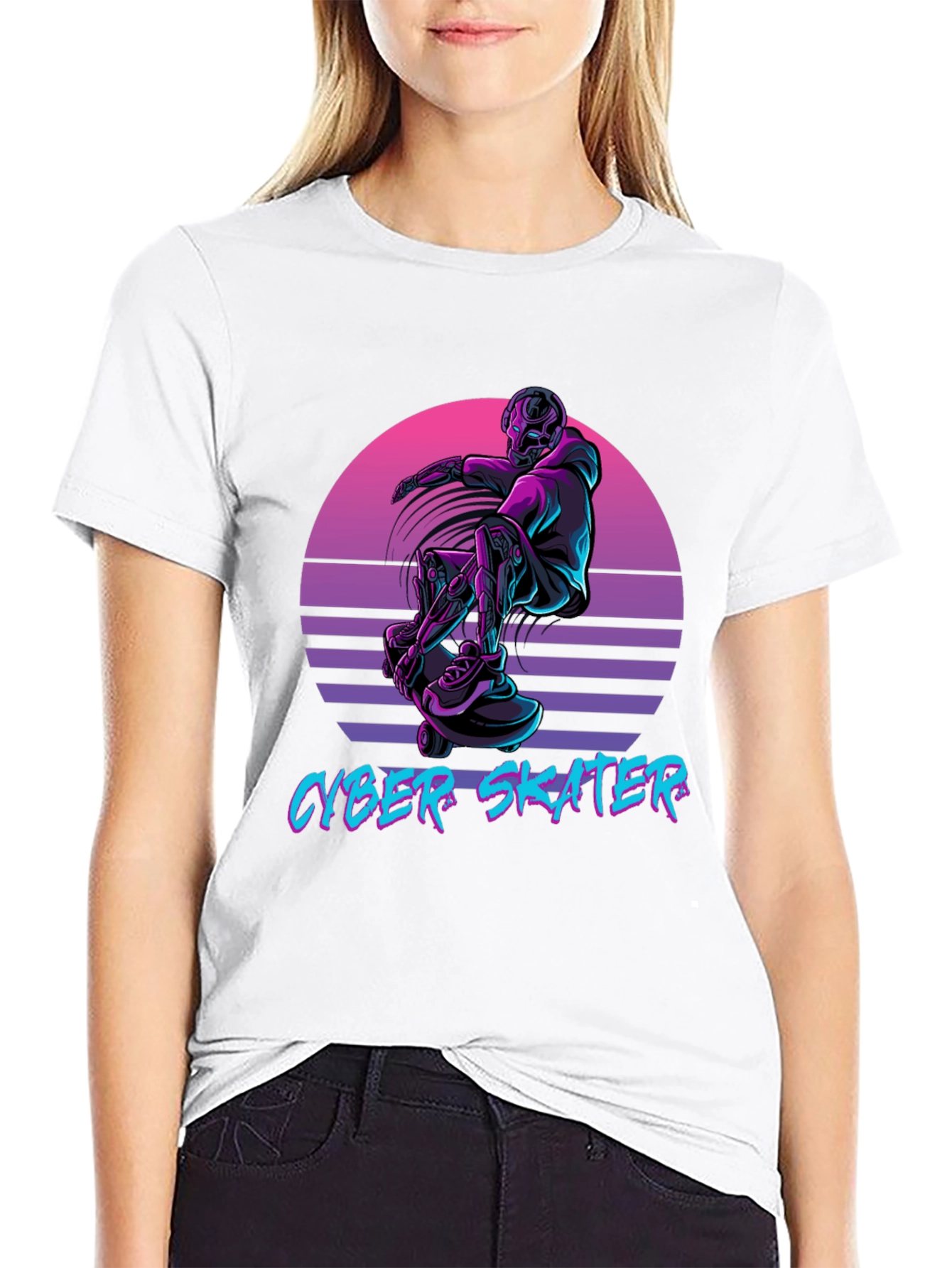 Cyber Skater Black T-Shirt Vaporwave Design