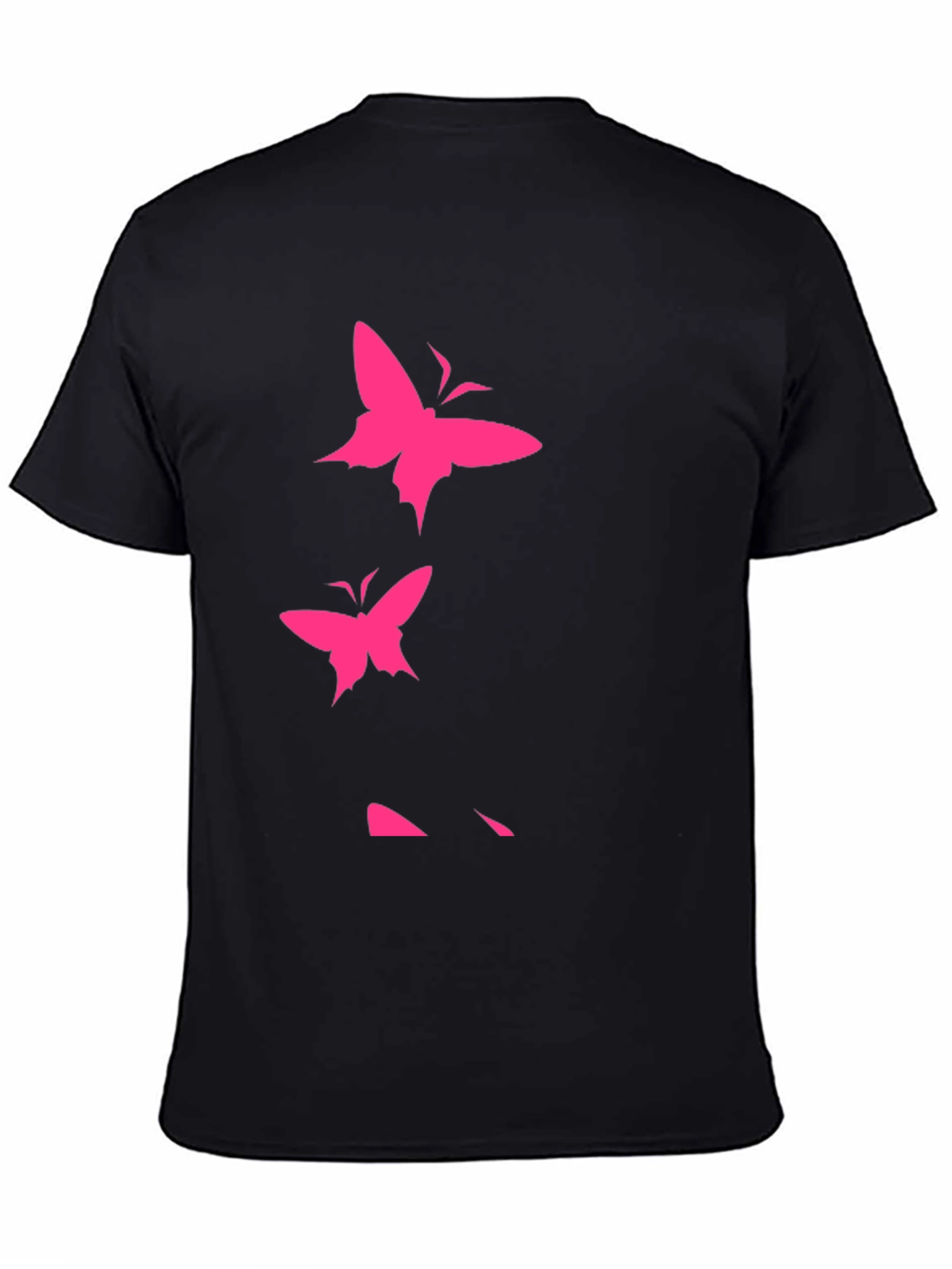 Pink Butterfly Graphic Black T-Shirt