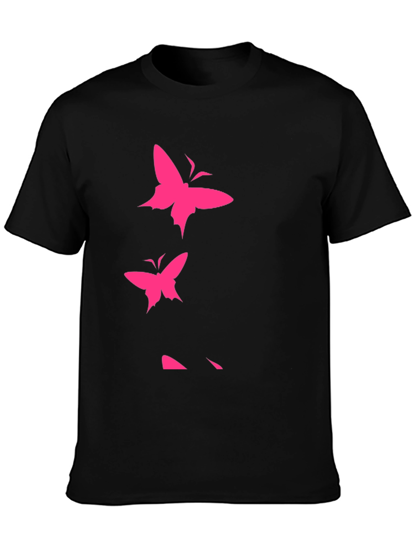 Pink Butterfly Graphic Black T-Shirt