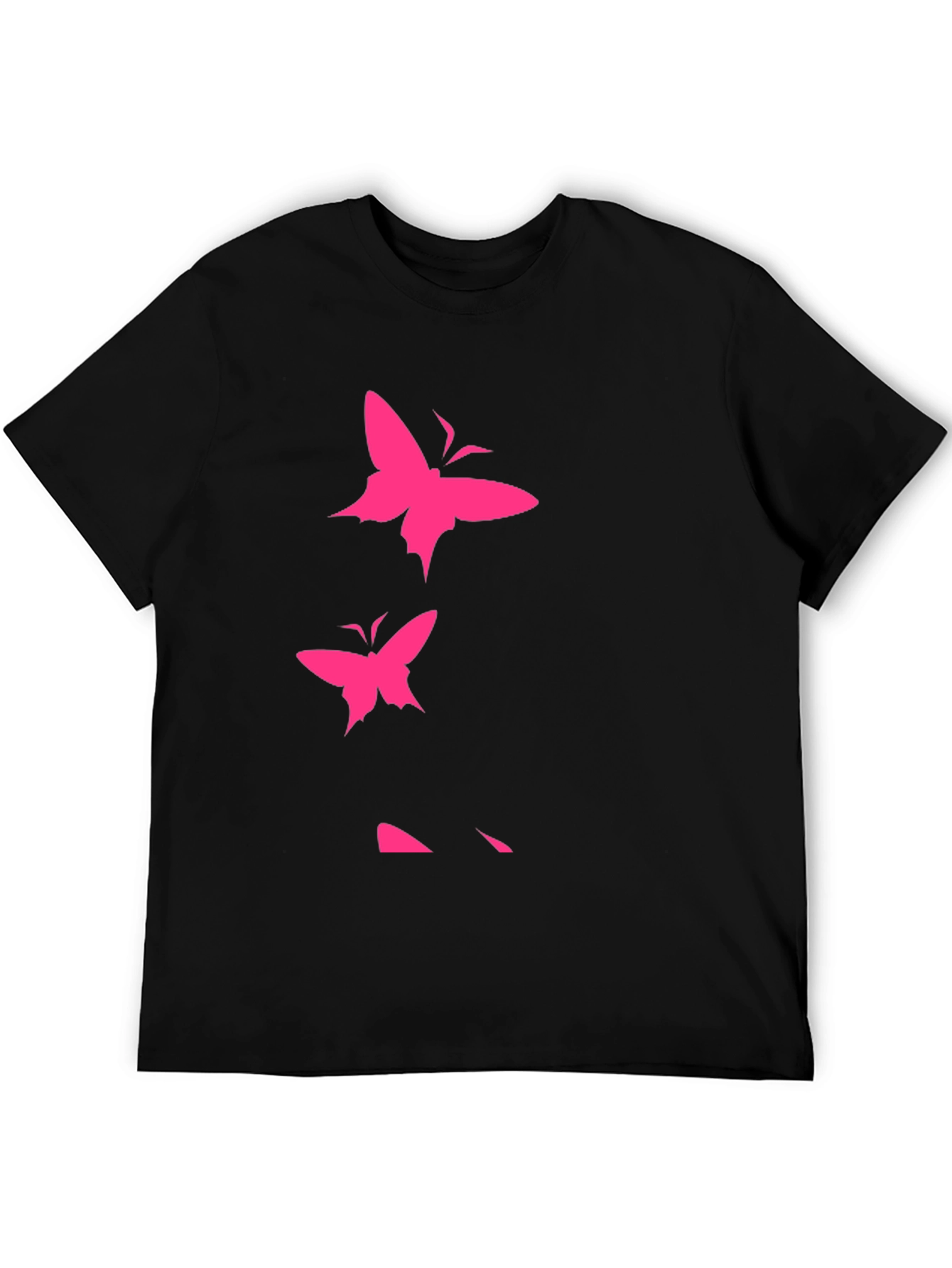 Pink Butterfly Graphic Black T-Shirt