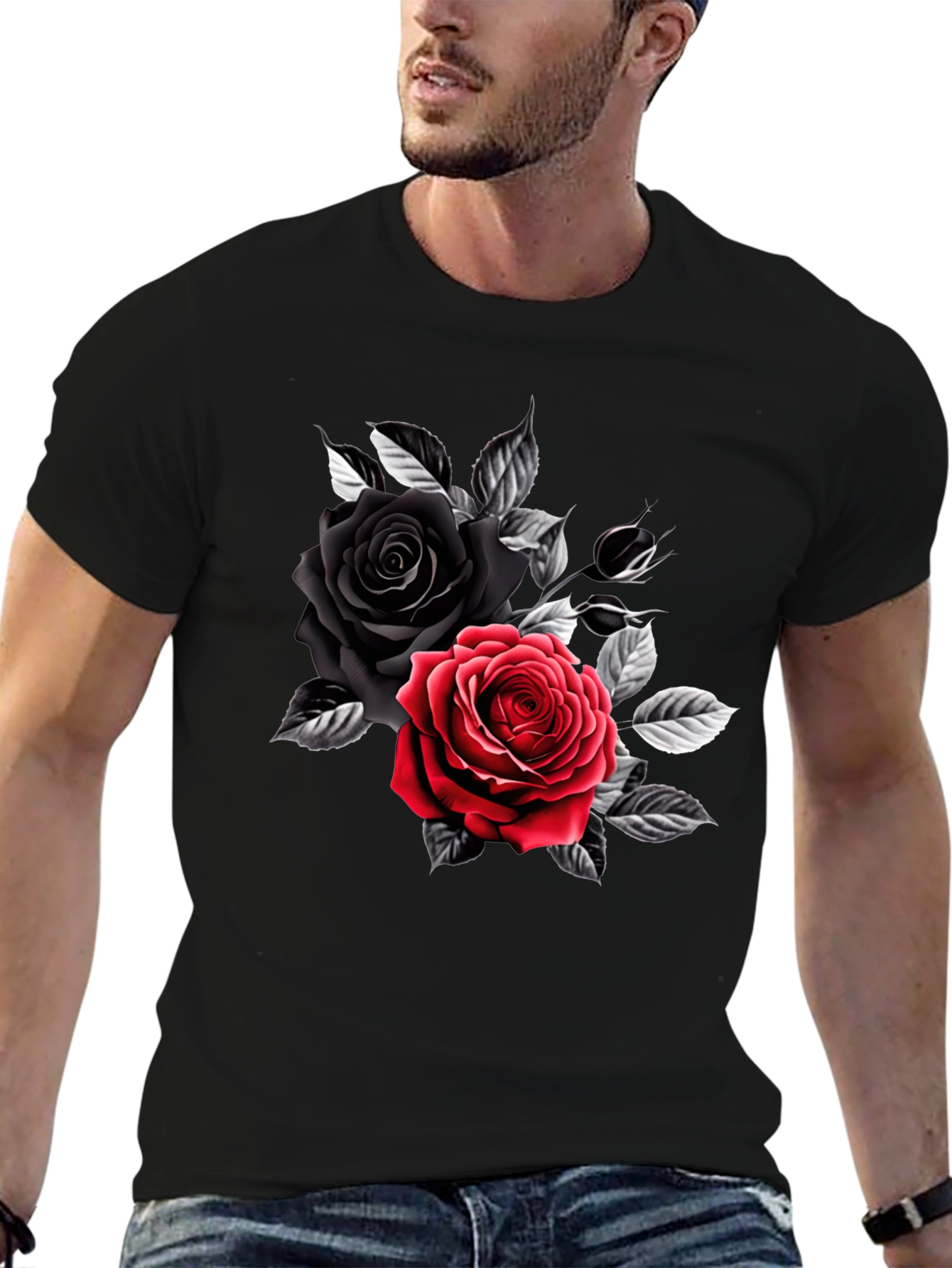 Rose Graphic T-Shirt - Black Cotton Tee