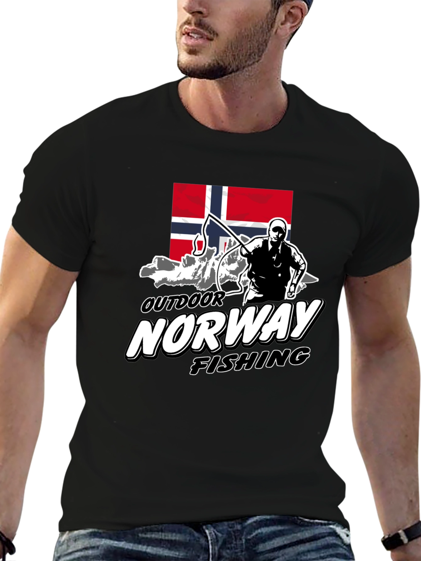 Norway Outdoor Fishing Graphic Tee - Black