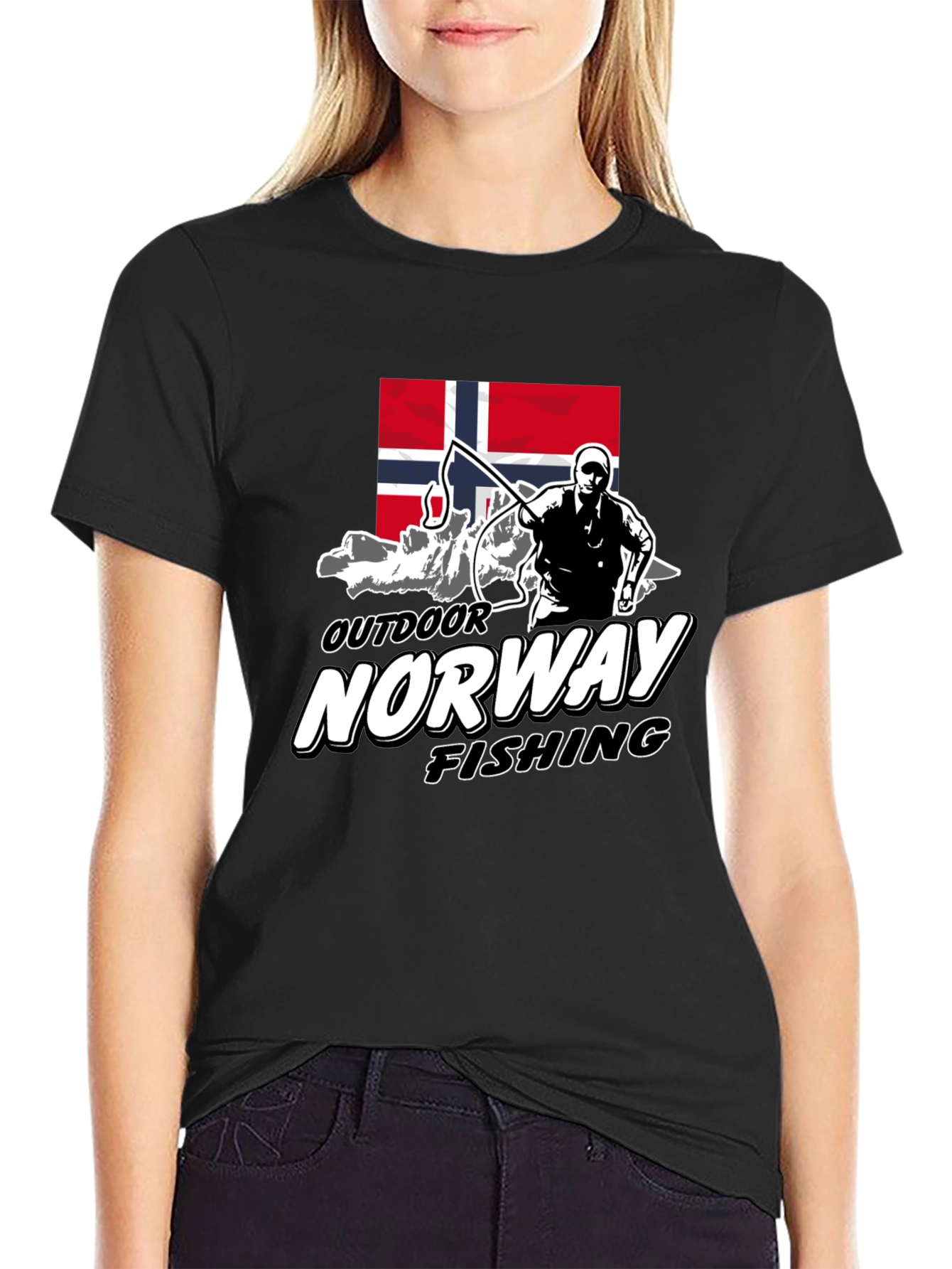 Norway Outdoor Fishing Graphic Tee - Black