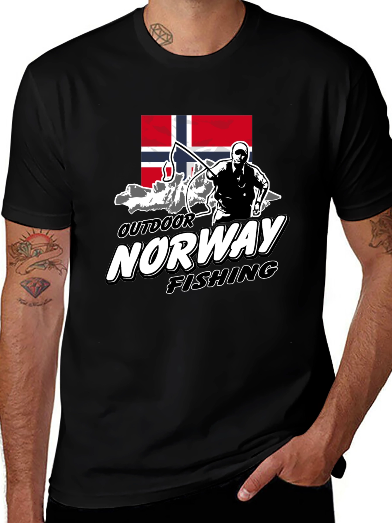 Norway Outdoor Fishing Graphic Tee - Black