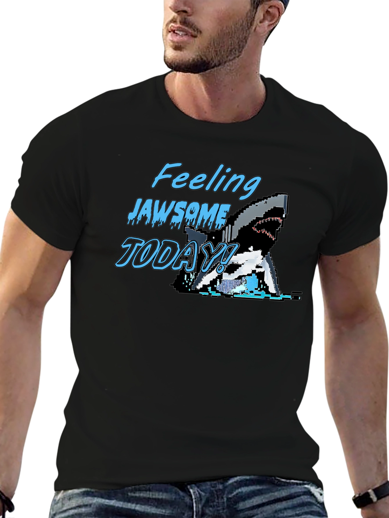 Feeling Jawsome Today! Retro Shark Pixel Art Black T-Shirt