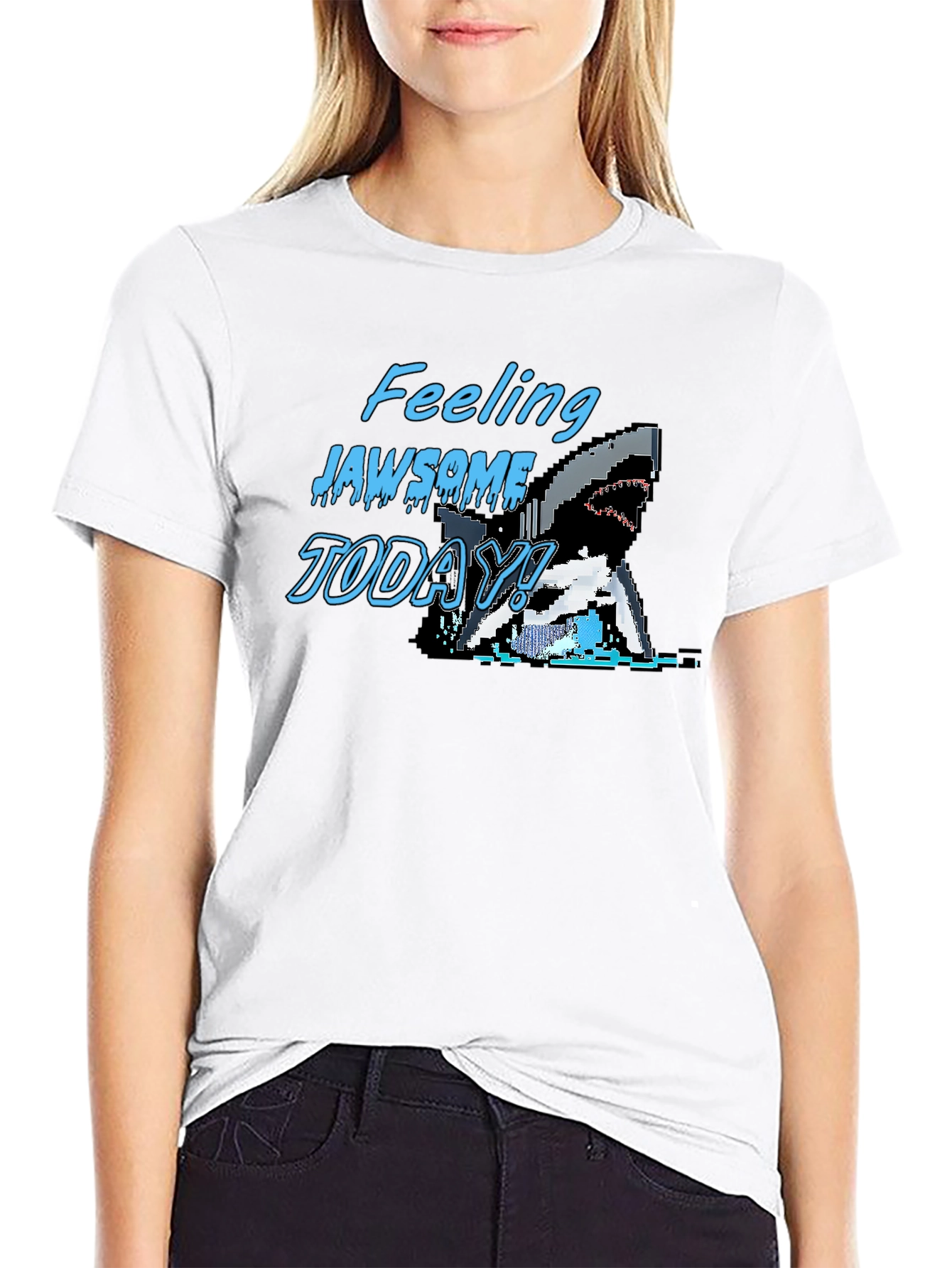 Feeling Jawsome Today! Retro Shark Pixel Art Black T-Shirt