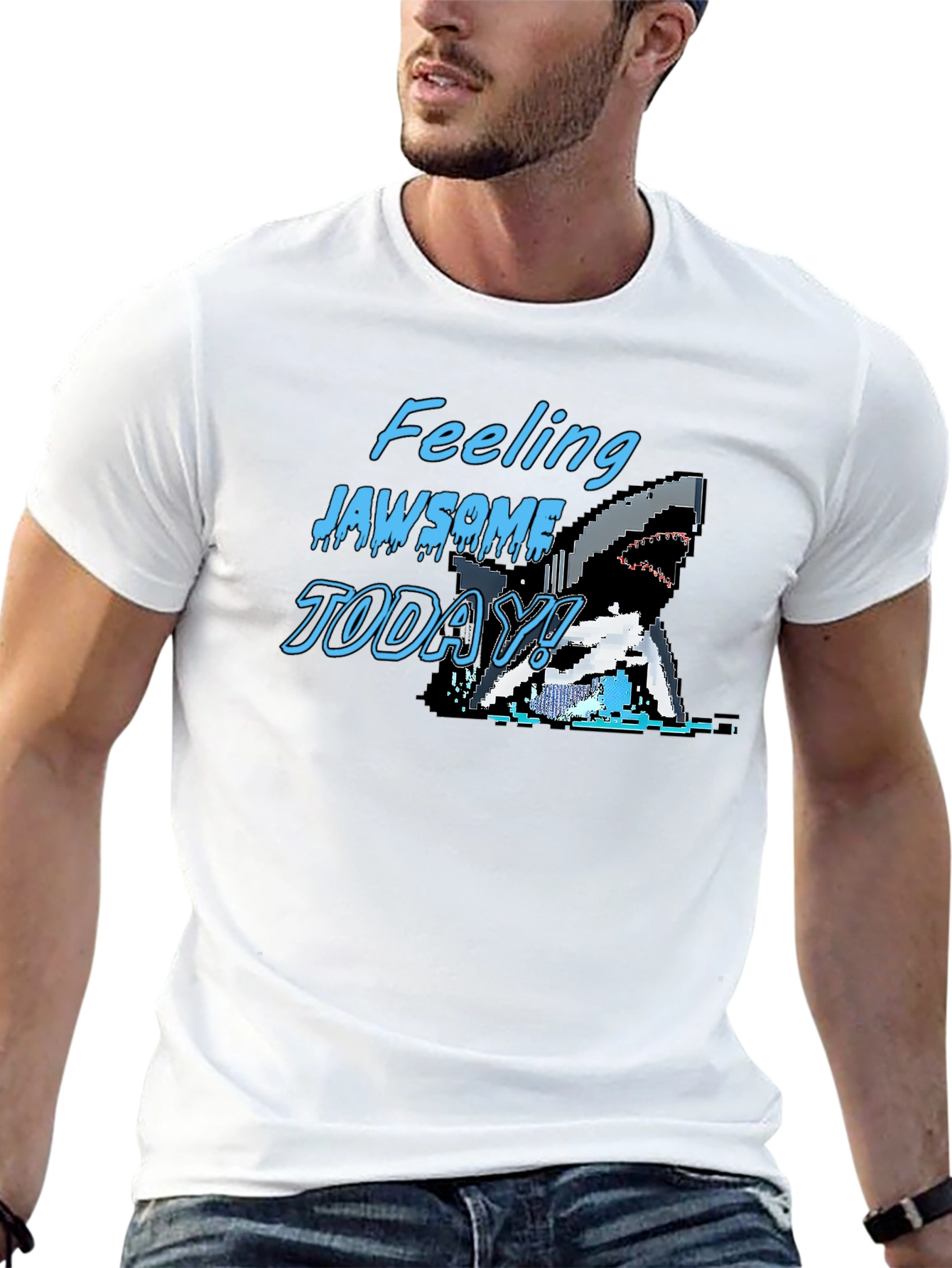 Feeling Jawsome Today! Retro Shark Pixel Art Black T-Shirt