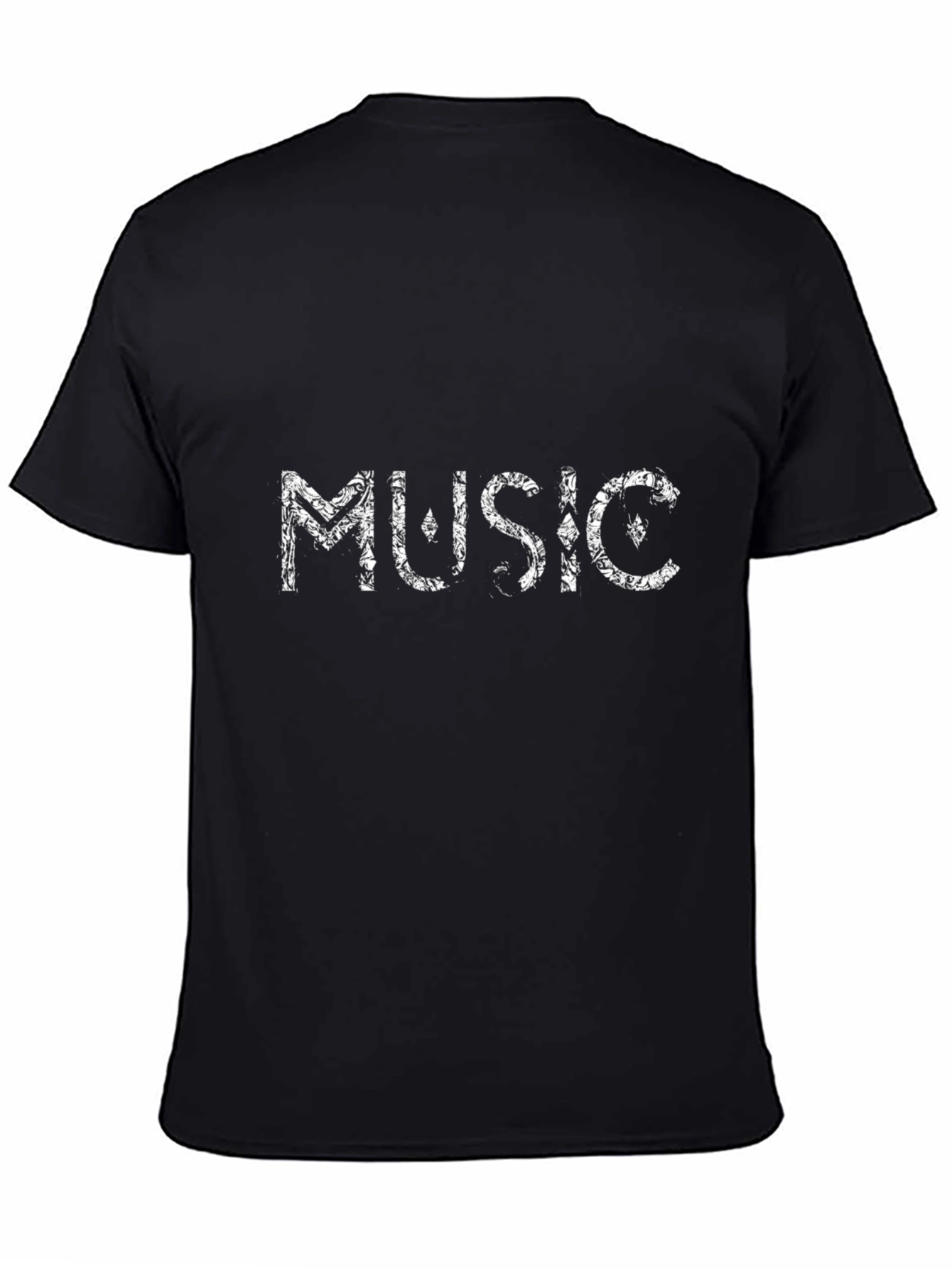 Music Motif Black Cotton Crewneck T-Shirt