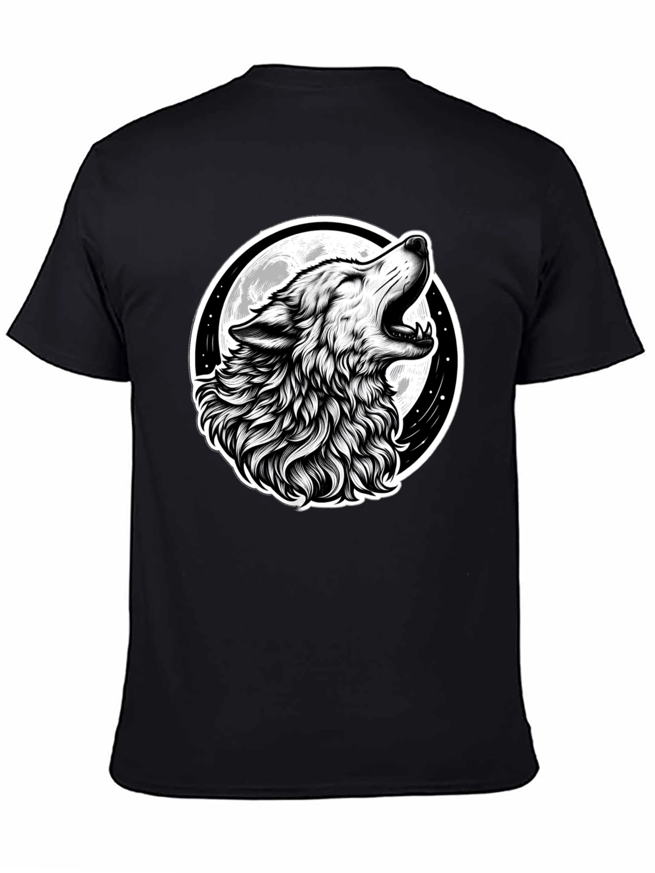 Wolf Howling at Moon Graphic Black T-Shirt