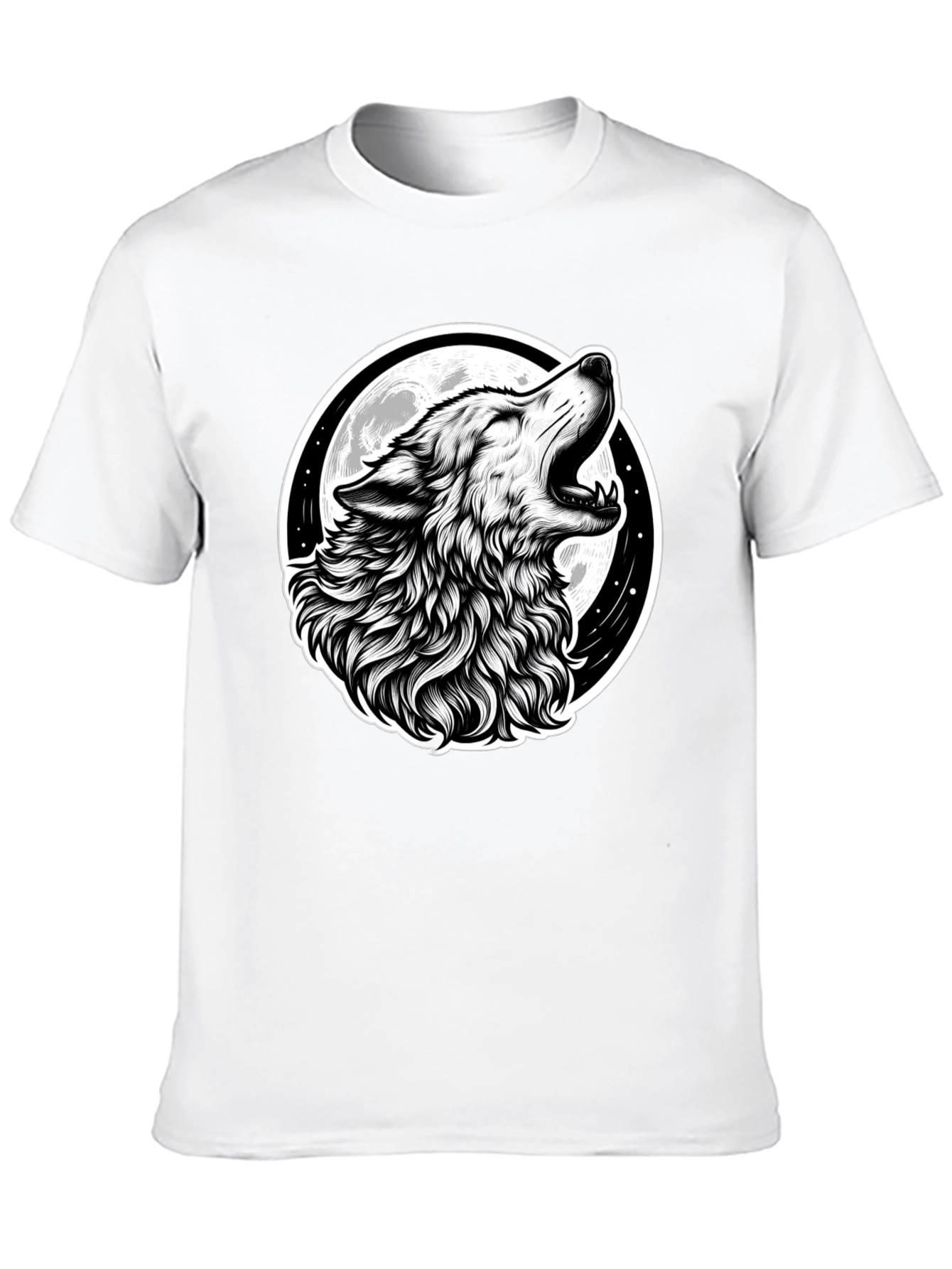 Wolf Howling at Moon Graphic Black T-Shirt