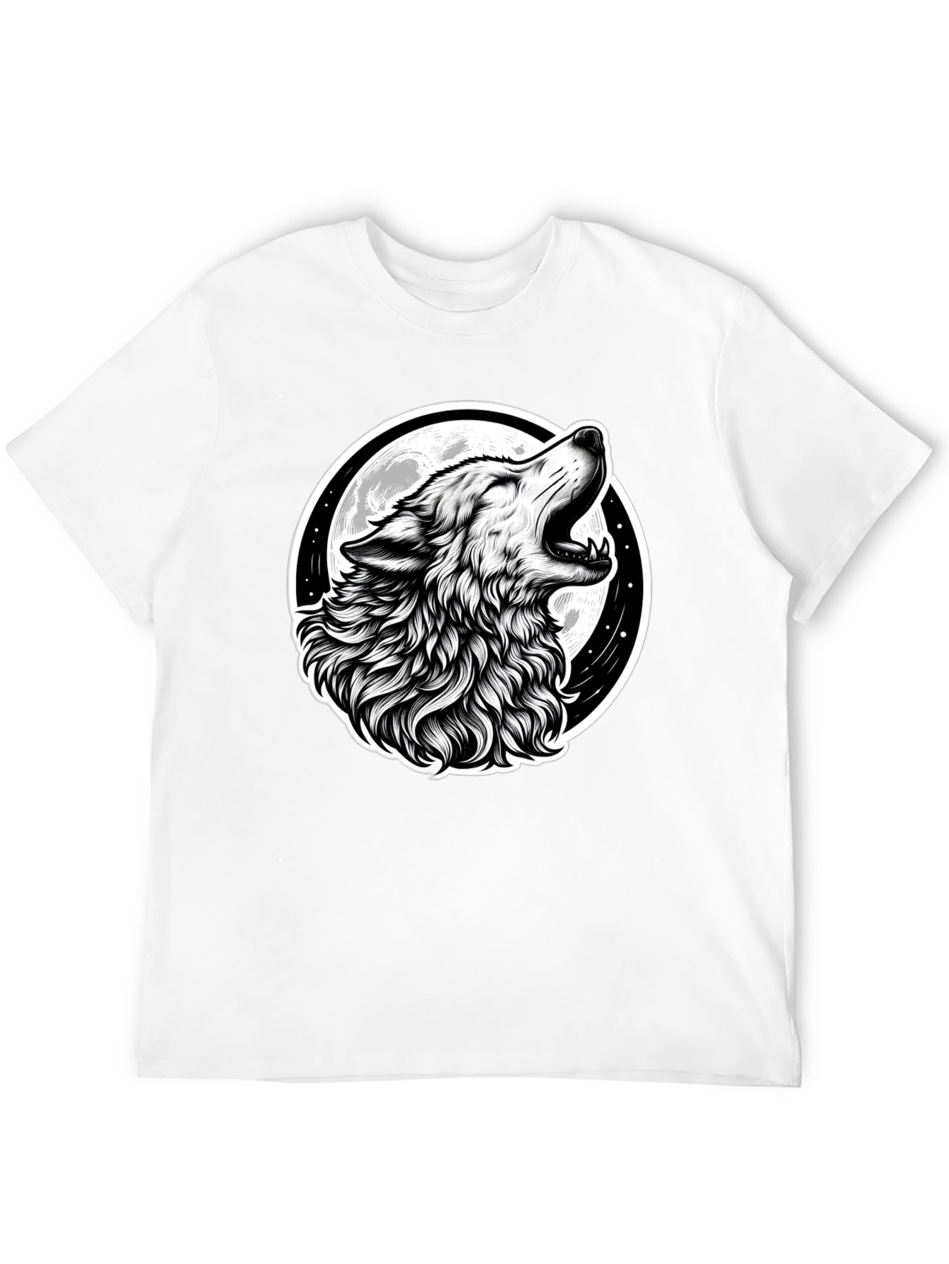 Wolf Howling at Moon Graphic Black T-Shirt