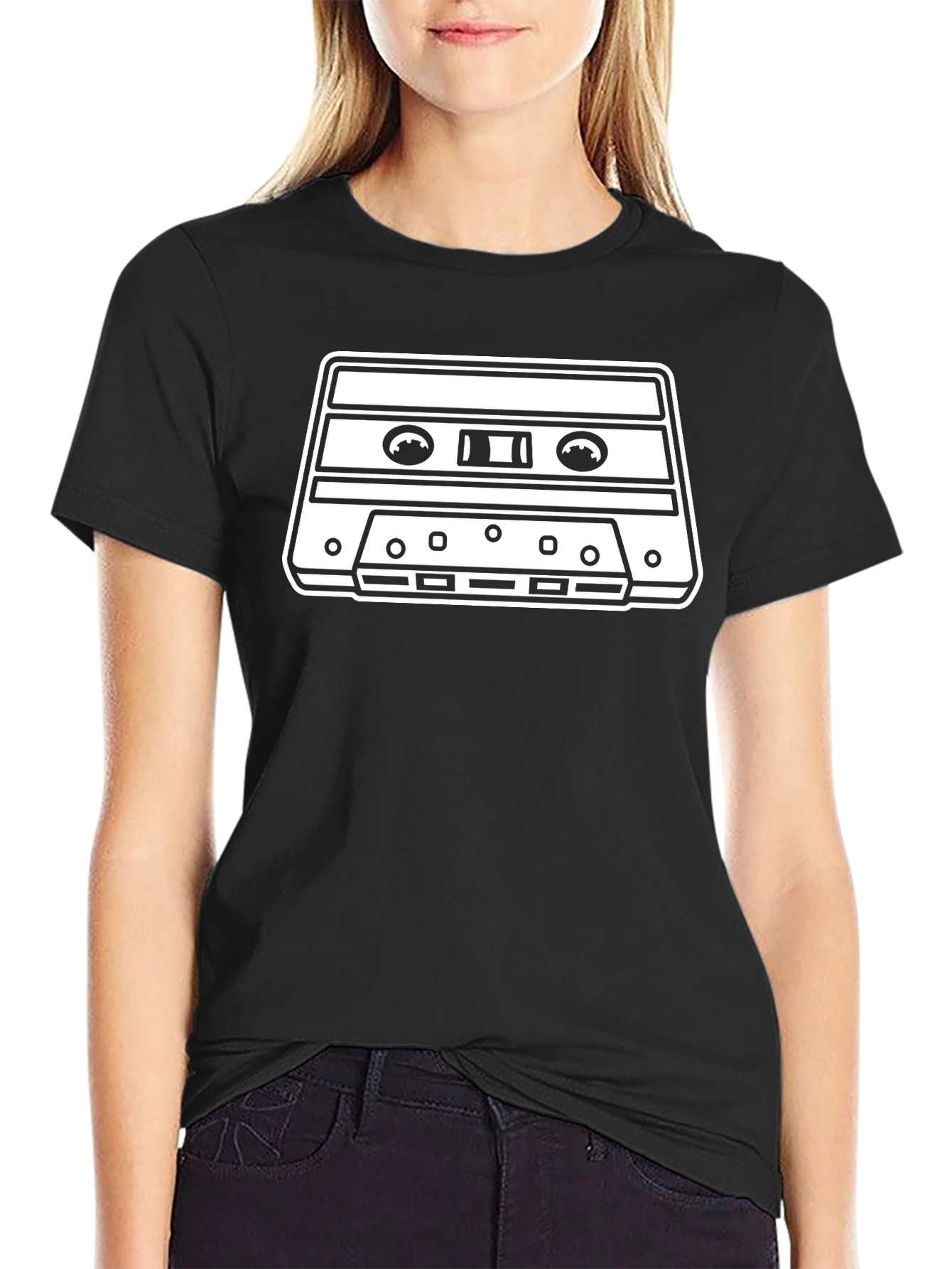 Retro Cassette Tape Graphic Tee - Black