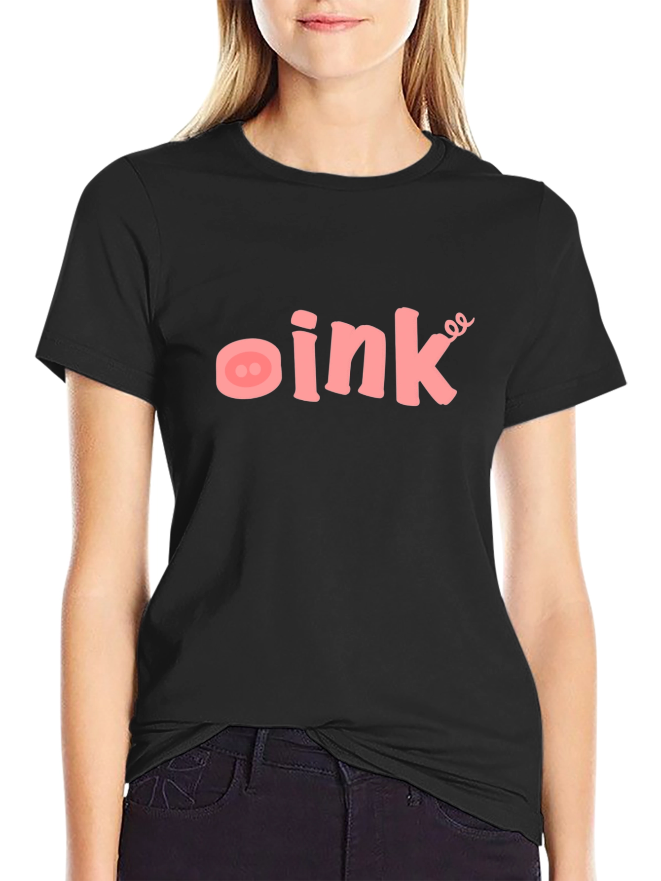 Oink Pig Snout T-Shirt - Black Crew Neck