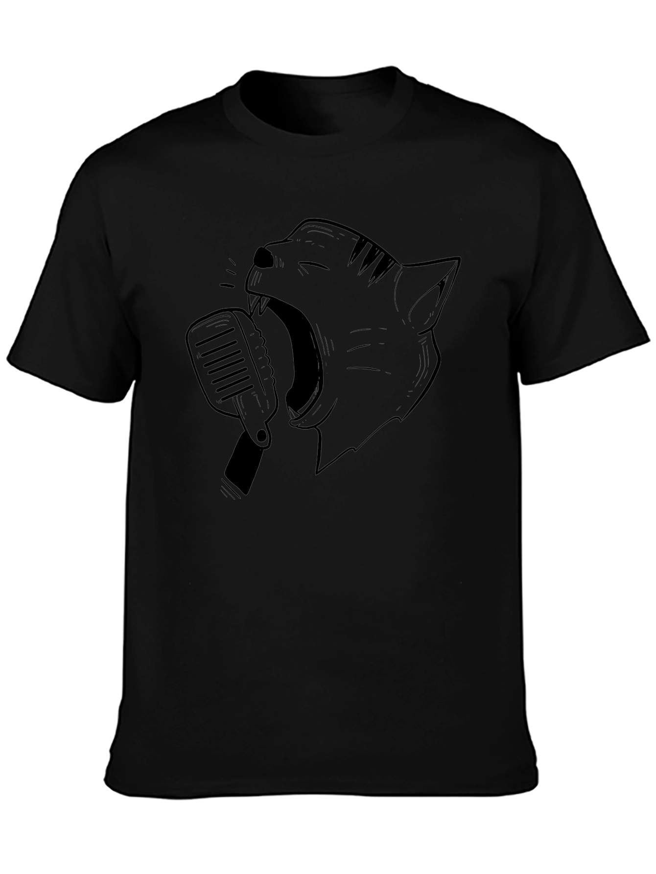 Singing Cat Graphic Tee - Black Cotton Blend