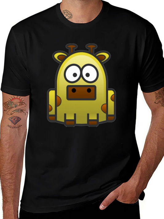 Cartoon Giraffe Graphic Tee - Black