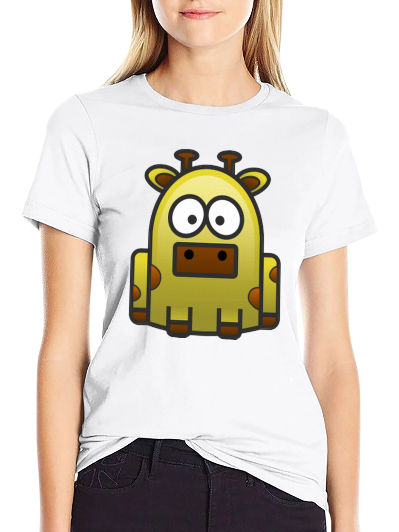 Cartoon Giraffe Graphic Tee - Black