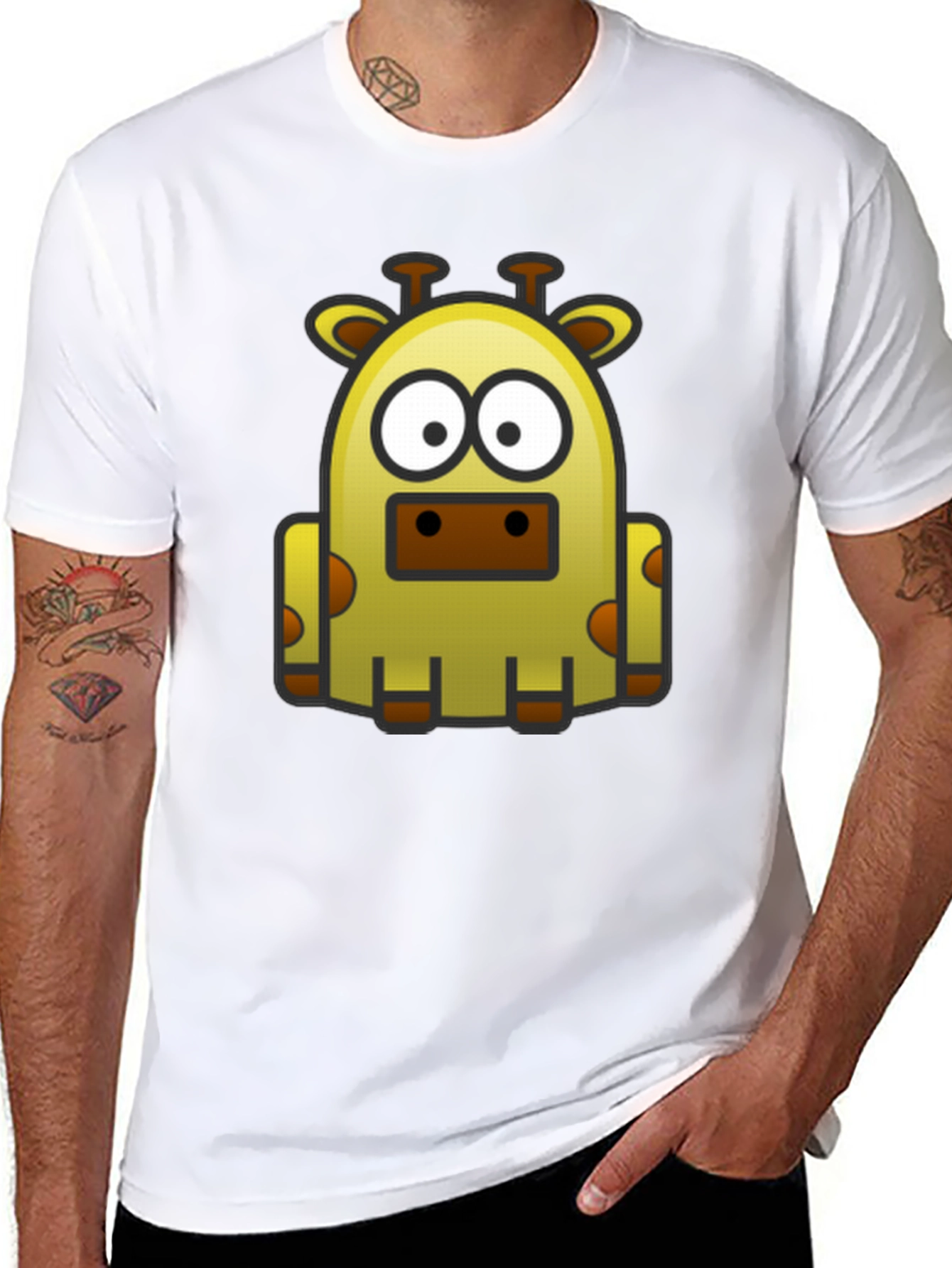 Cartoon Giraffe Graphic Tee - Black