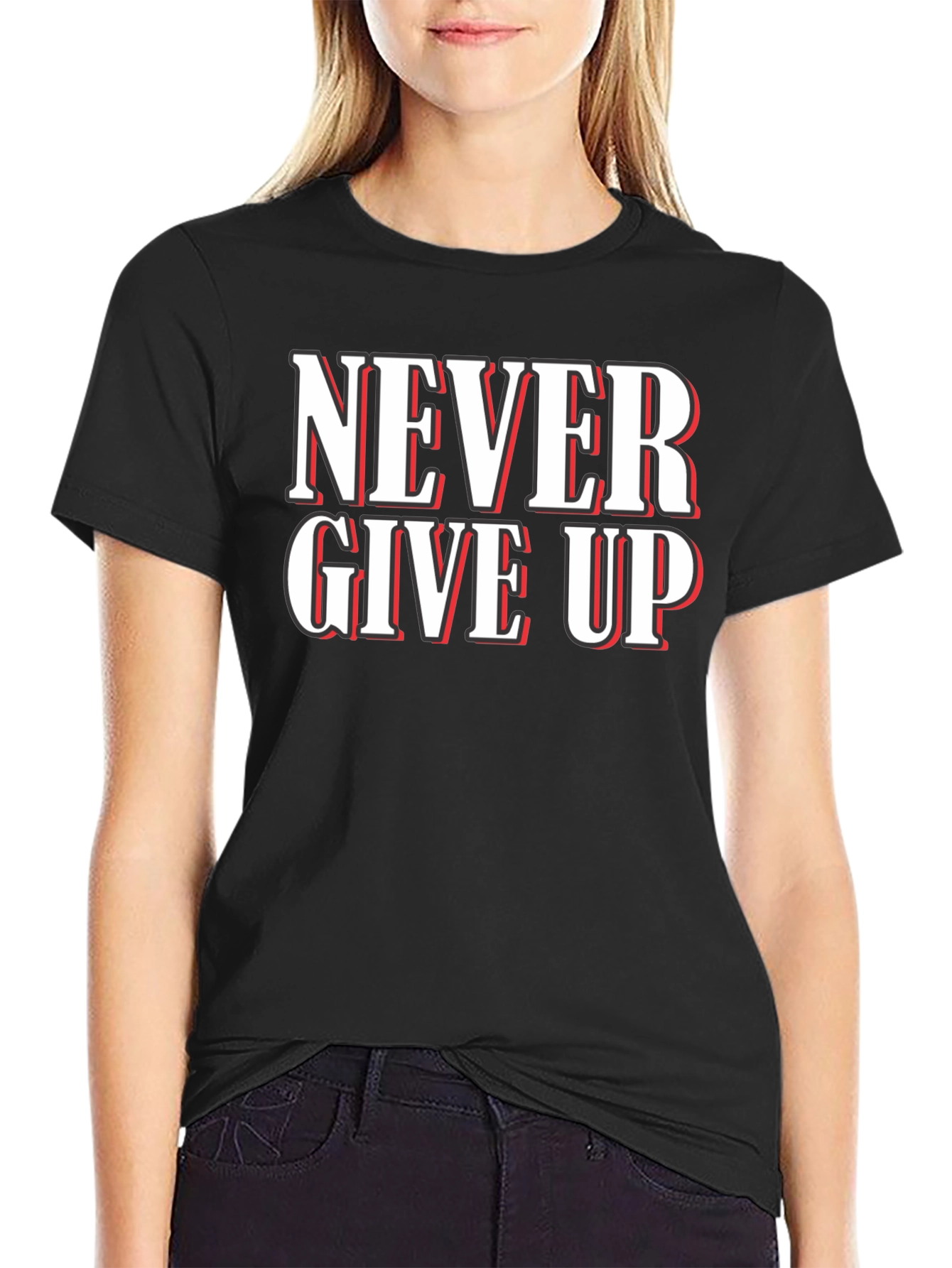 Never Give Up Graphic T-Shirt - Motivational Black Tee