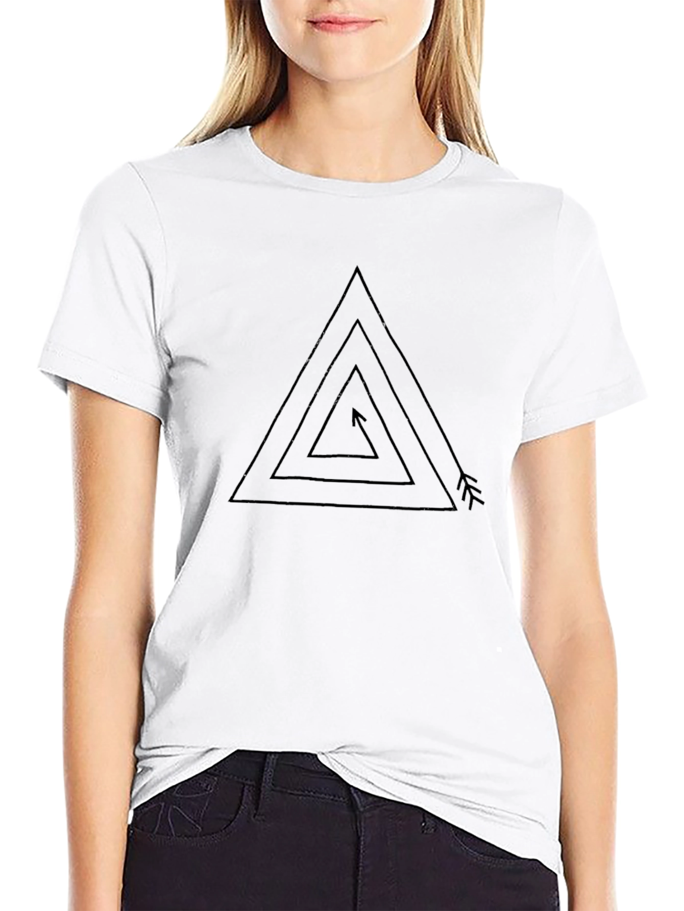 Geometric Arrow Triangle Graphic Tee - Black Casual Shirt