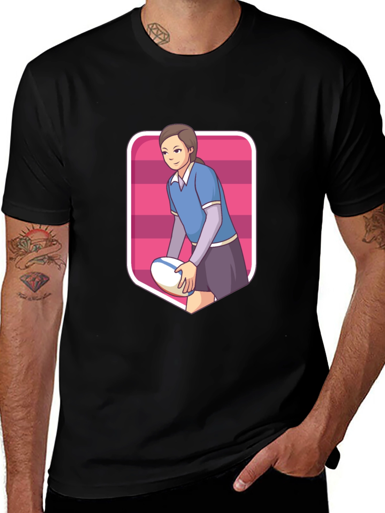 Rugby Girl Graphic Tee - Sporty Cartoon Style
