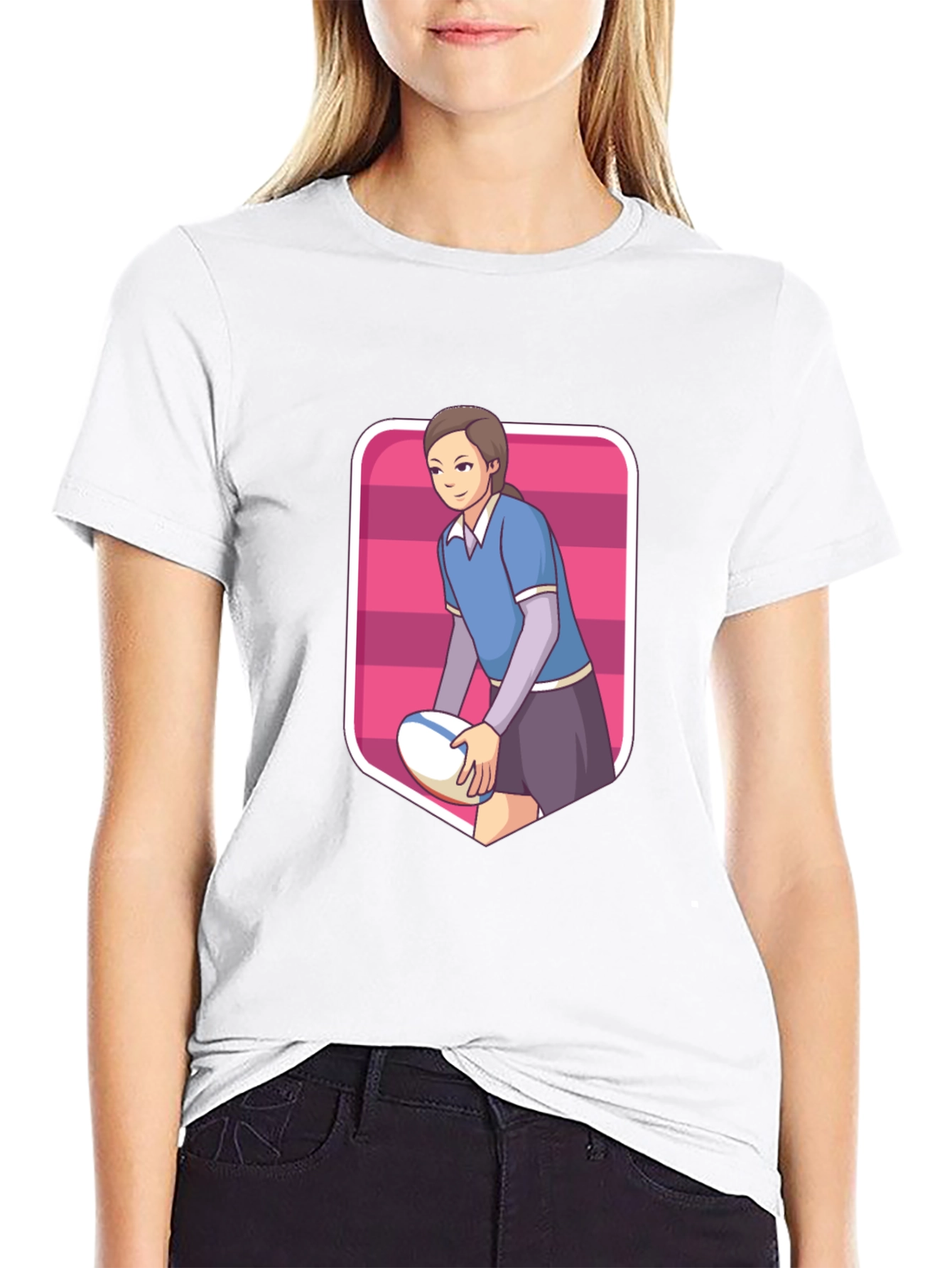 Rugby Girl Graphic Tee - Sporty Cartoon Style