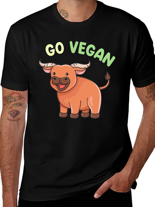 Go Vegan Cartoon Ox T-Shirt