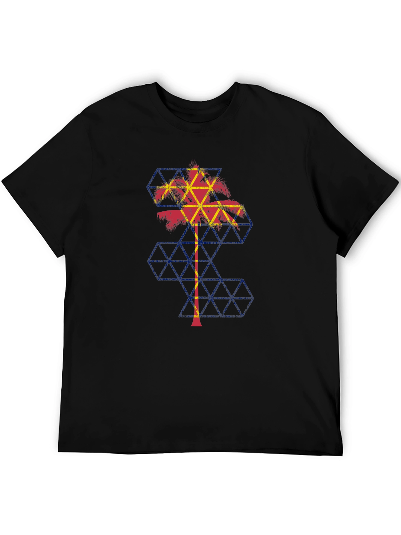Geometric Palm Tree Graphic Tee - Black