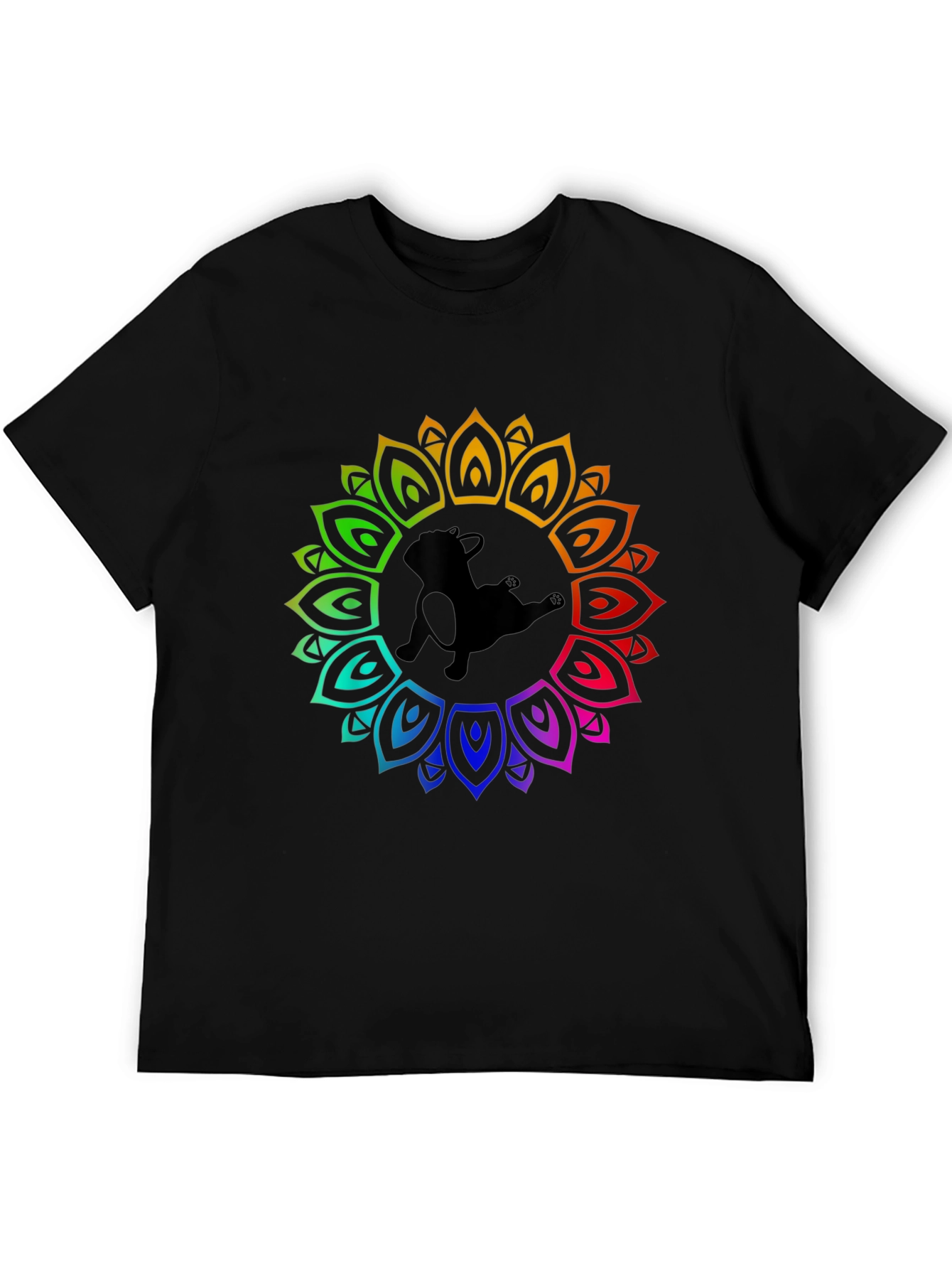 Rainbow Mandala Dog Graphic Black T-Shirt