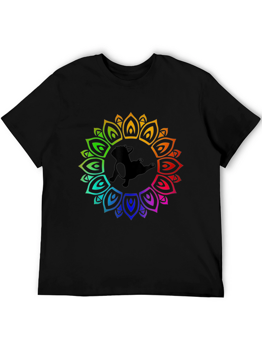 Rainbow Mandala Dog Graphic Black T-Shirt