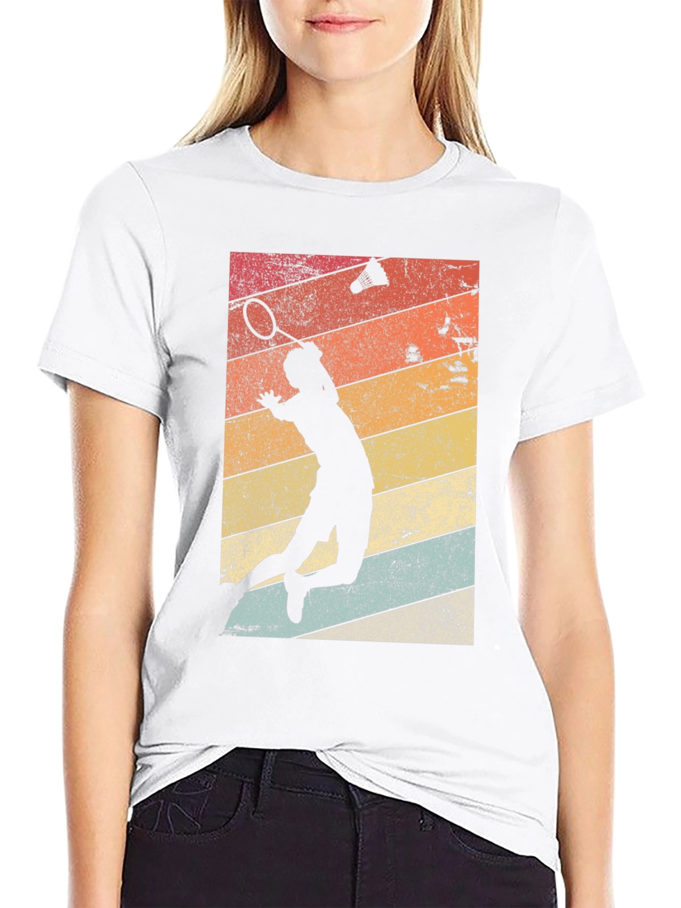 Retro Badminton Player Graphic T-Shirt