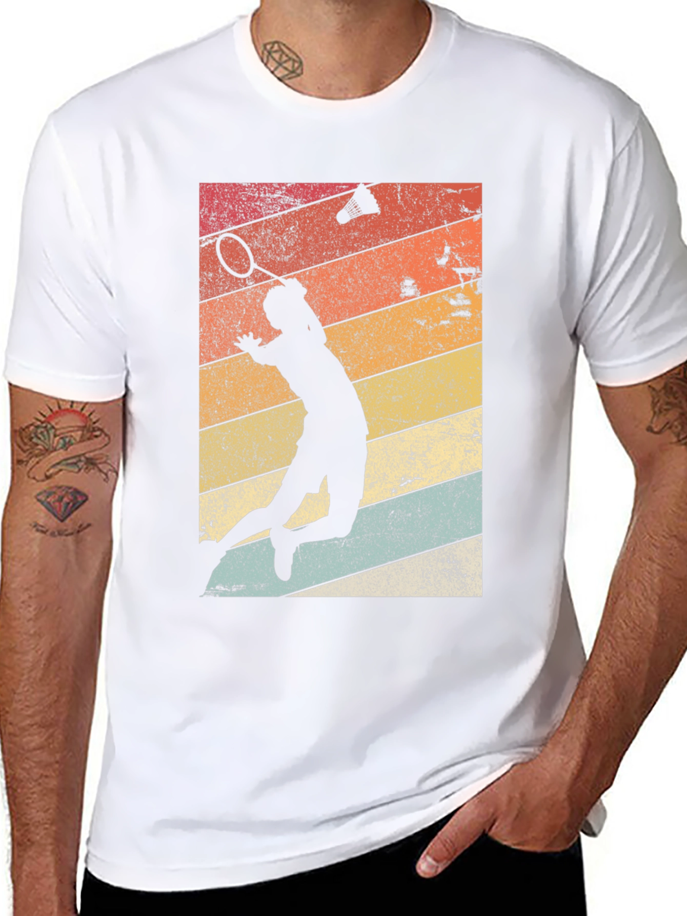 Retro Badminton Player Graphic T-Shirt