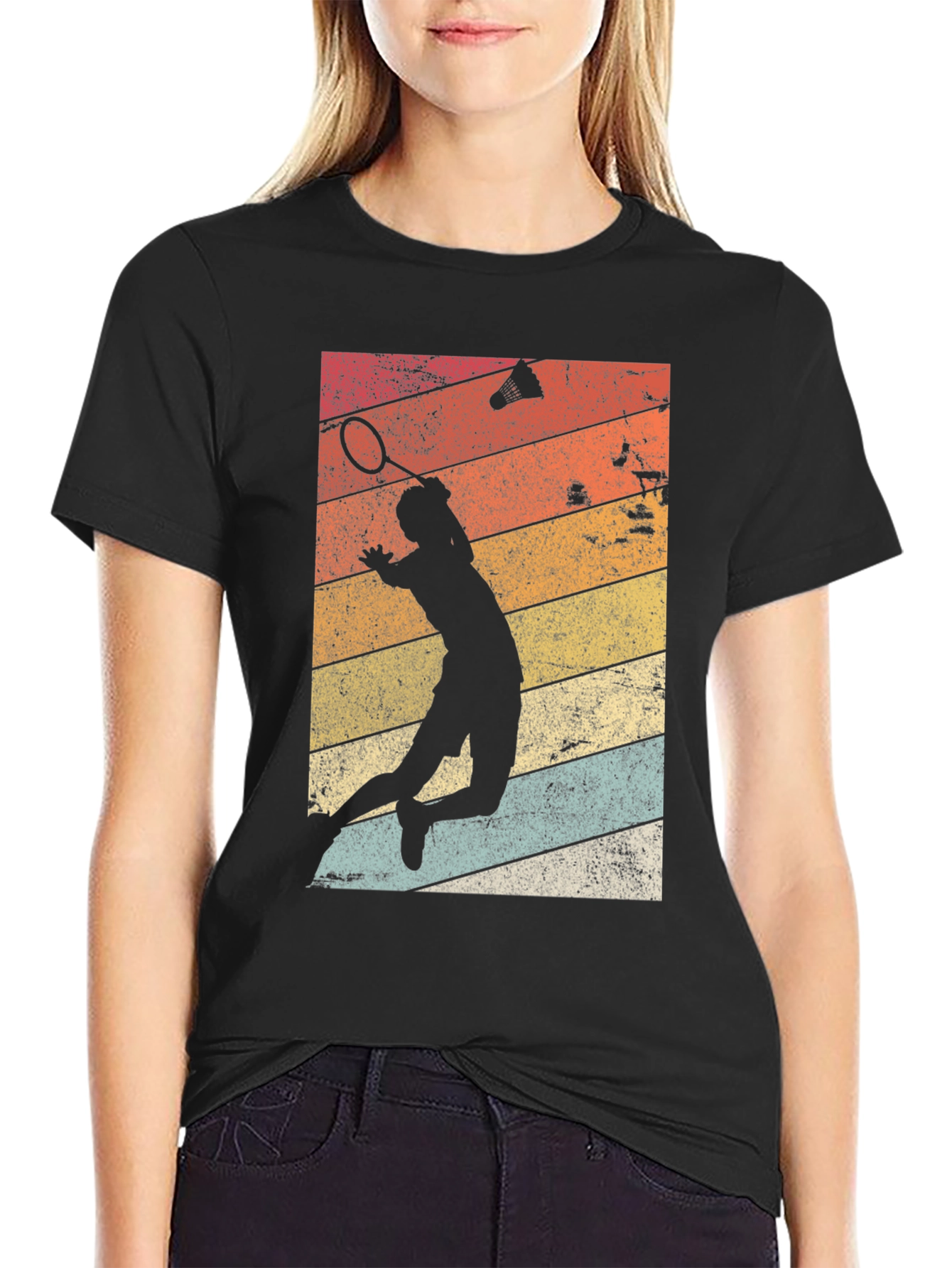 Retro Badminton Player Graphic T-Shirt