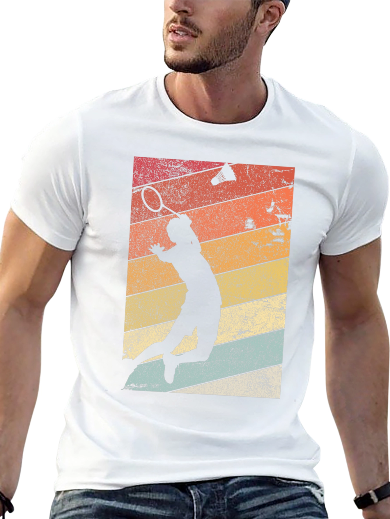 Retro Badminton Player Graphic T-Shirt