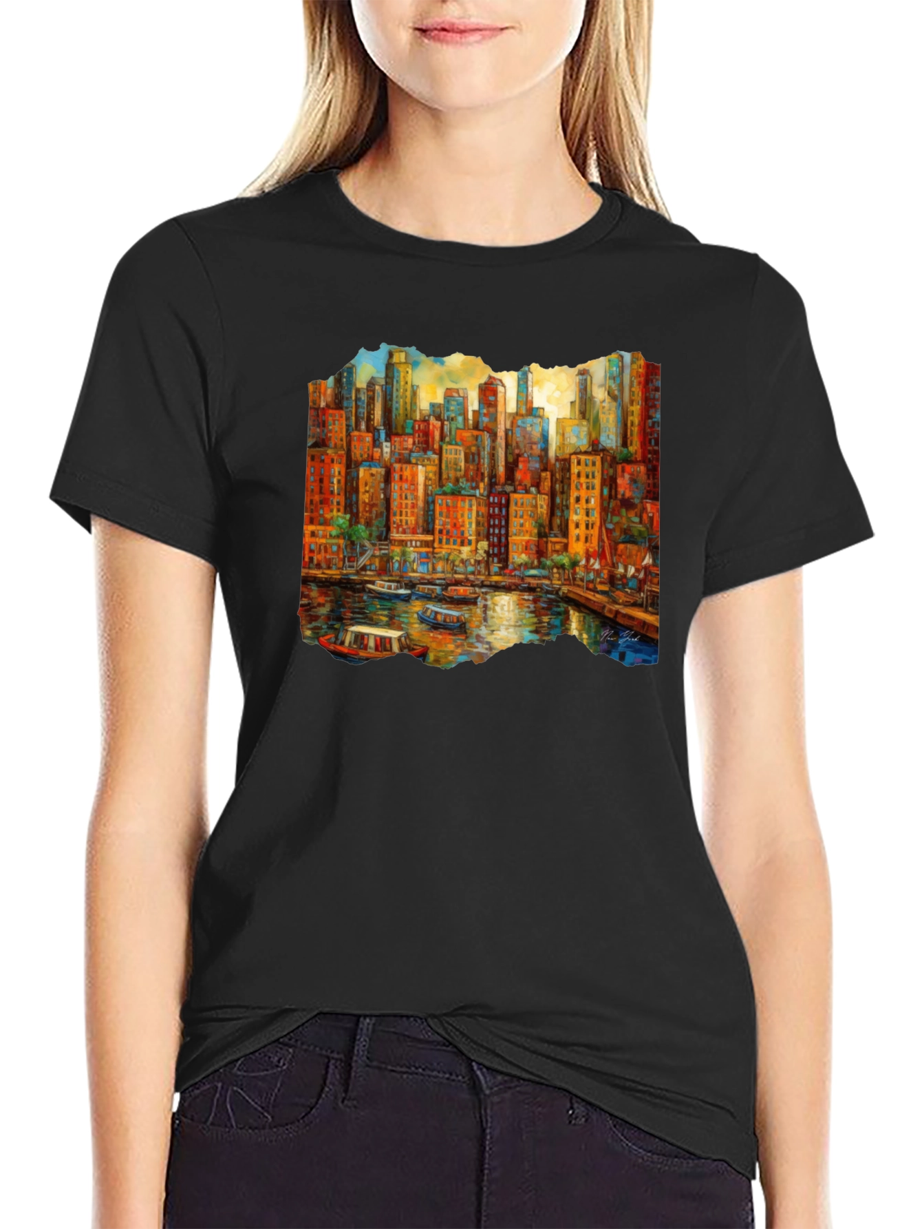 Cityscape Art Black T-Shirt
