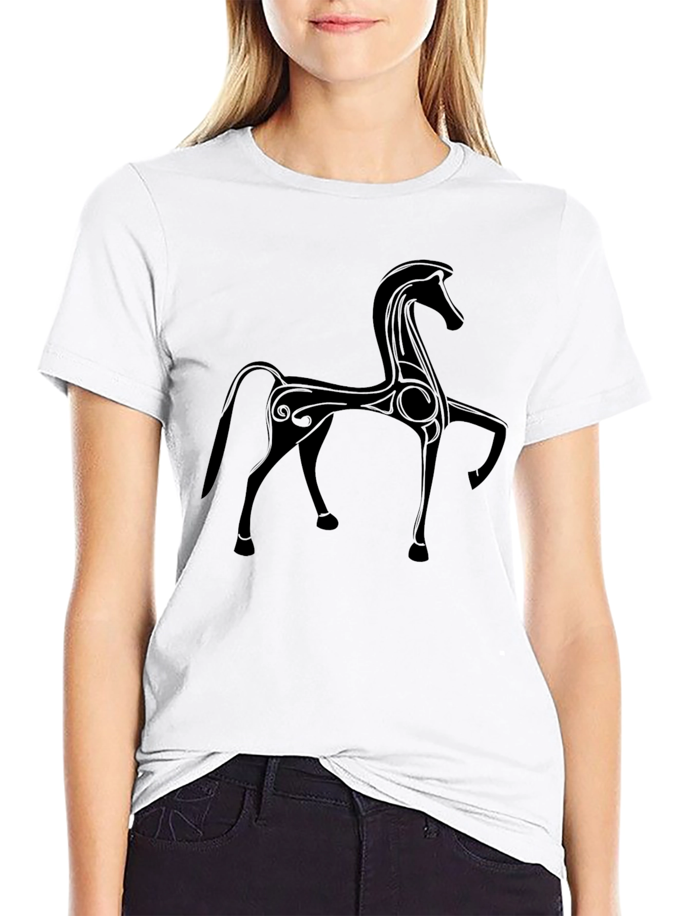 Stylized Horse Graphic Black T-Shirt