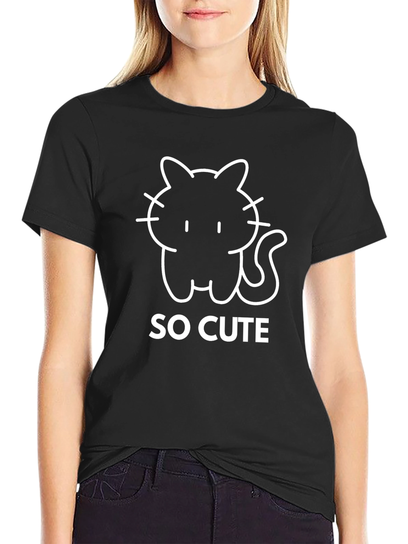 So Cute Cat Graphic Tee - Black T-Shirt