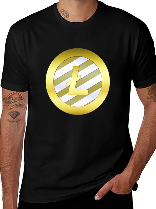Litecoin Crypto Gold Round Graphic Black T-Shirt