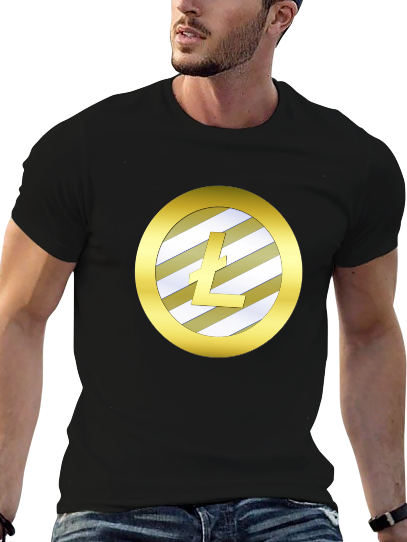 Litecoin Crypto Gold Round Graphic Black T-Shirt
