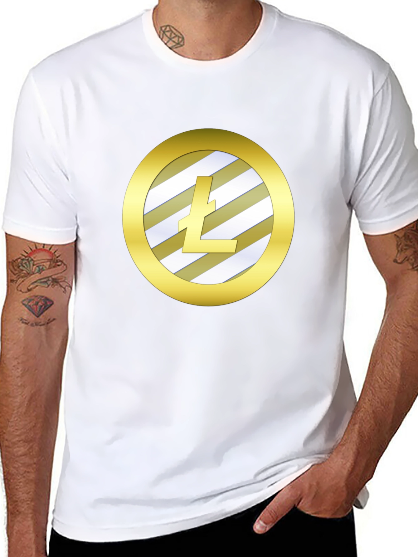Litecoin Crypto Gold Round Graphic Black T-Shirt
