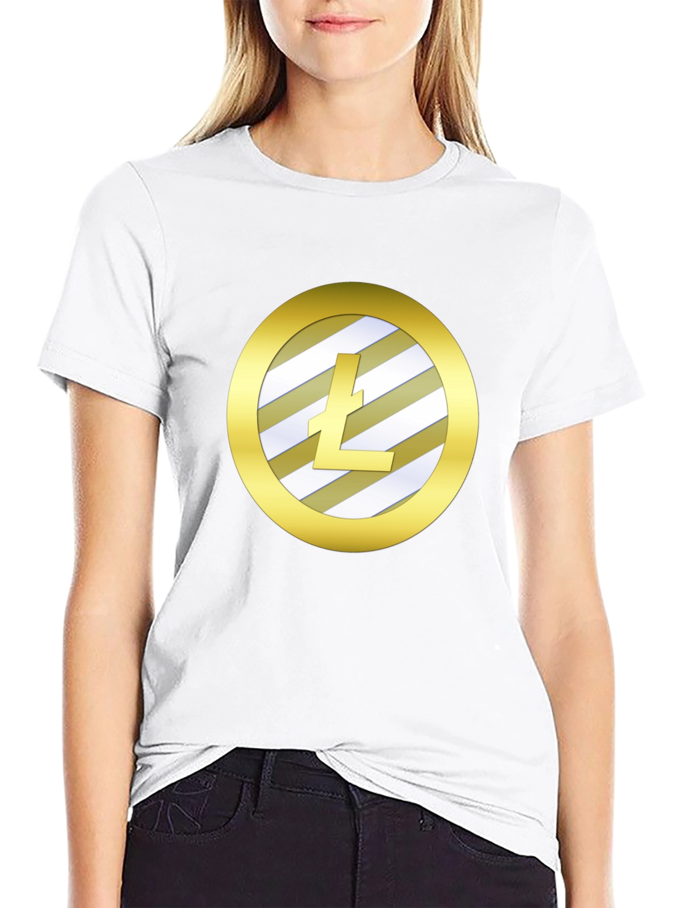 Litecoin Crypto Gold Round Graphic Black T-Shirt