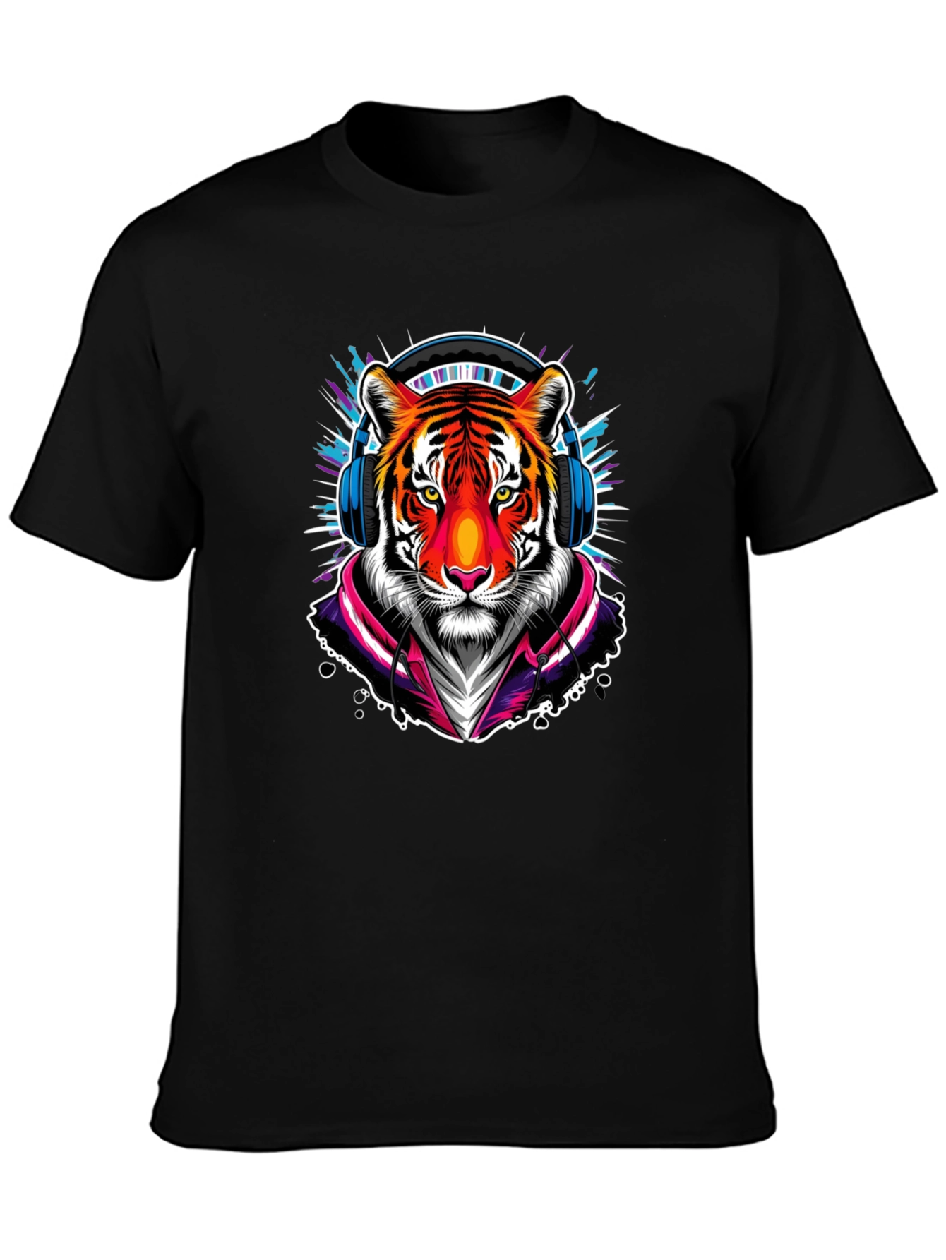 Cool Tiger Graphic Tee - Black Crew Neck T-Shirt