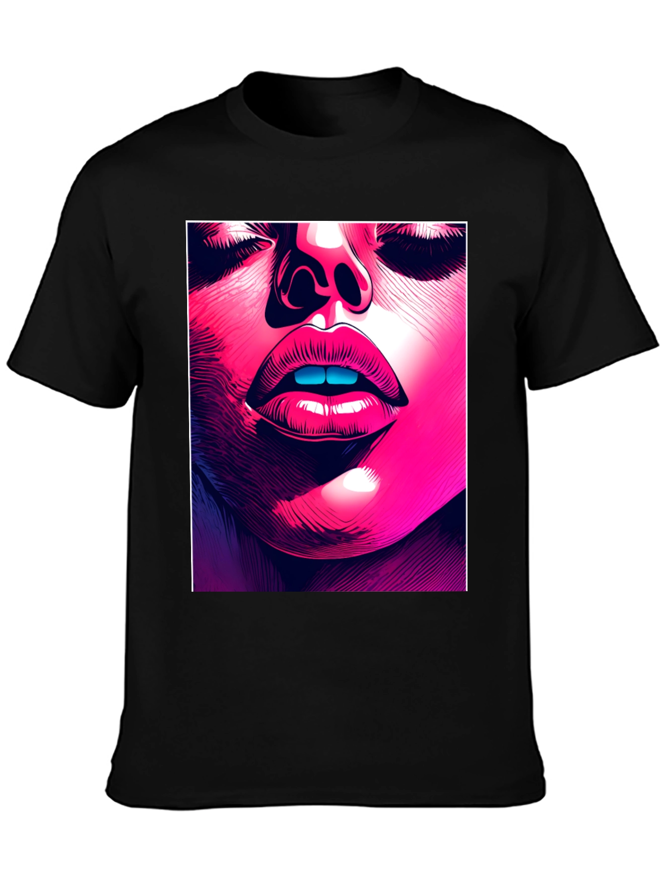Abstract Face Graphic Tee - Stylish Black T-Shirt
