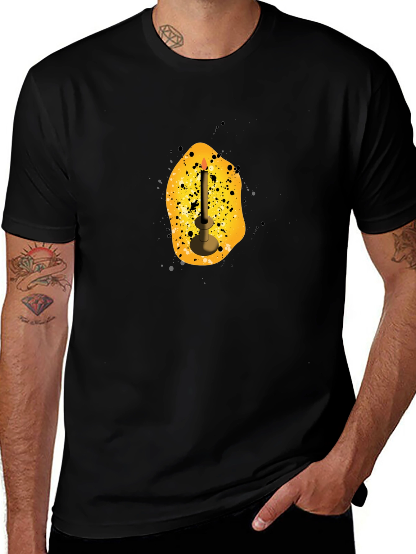 Mens Black T-Shirt with Candle Graphic
